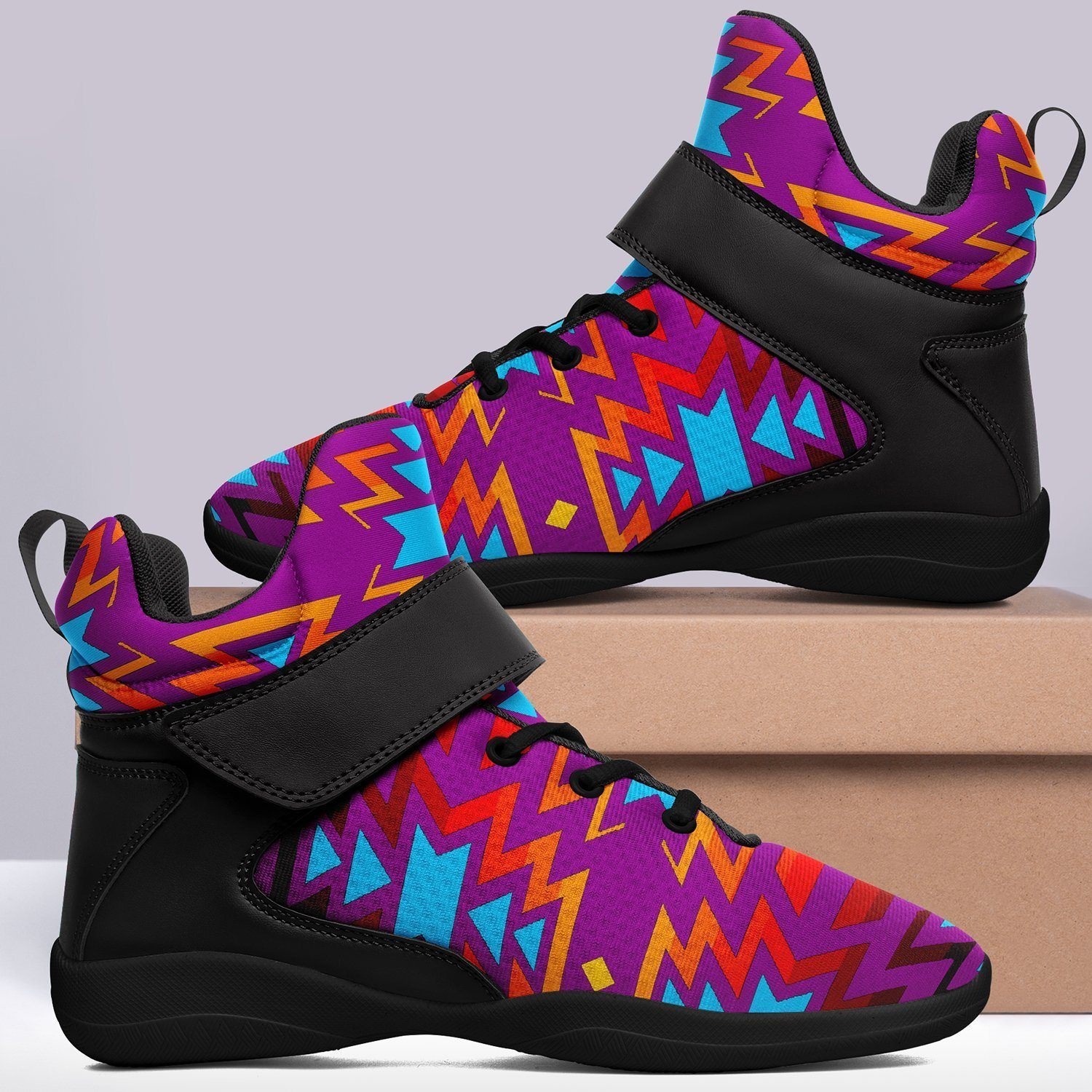 Fire Colors and Turquoise Purple Ipottaa Basketball / Sport High Top Shoes - Black Sole 49 Dzine