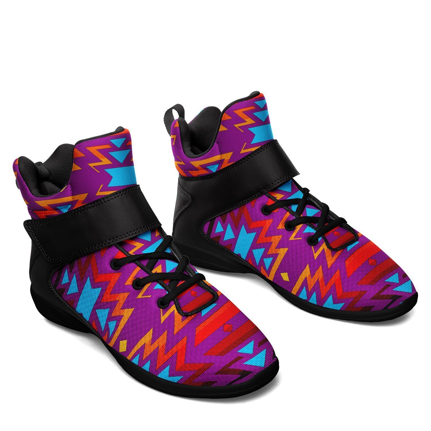 Fire Colors and Turquoise Purple Ipottaa Basketball / Sport High Top Shoes - Black Sole 49 Dzine