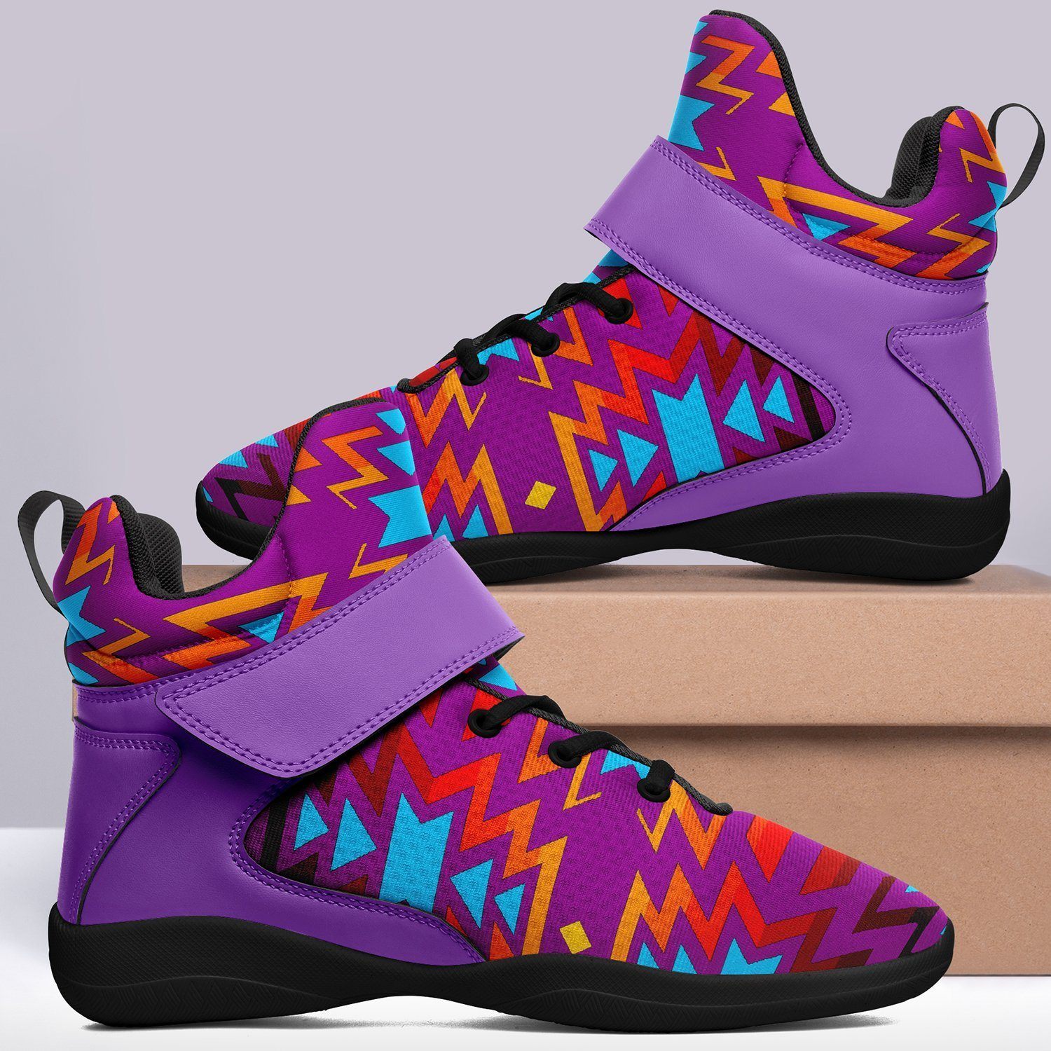 Fire Colors and Turquoise Purple Ipottaa Basketball / Sport High Top Shoes - Black Sole 49 Dzine