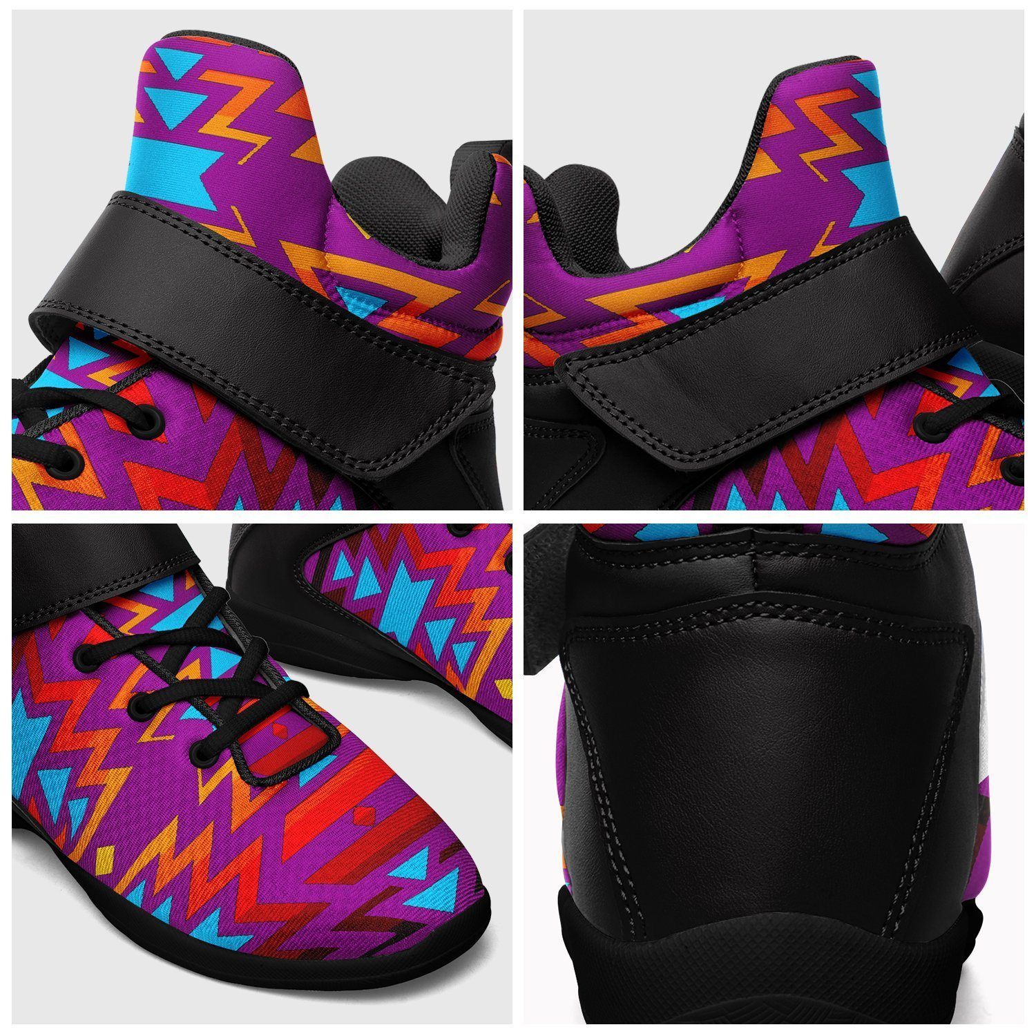 Fire Colors and Turquoise Purple Ipottaa Basketball / Sport High Top Shoes - Black Sole 49 Dzine