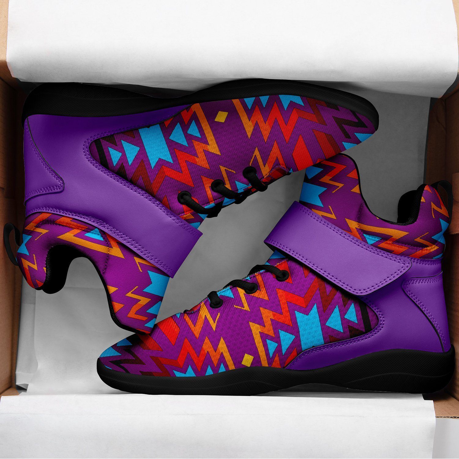 Fire Colors and Turquoise Purple Ipottaa Basketball / Sport High Top Shoes - Black Sole 49 Dzine
