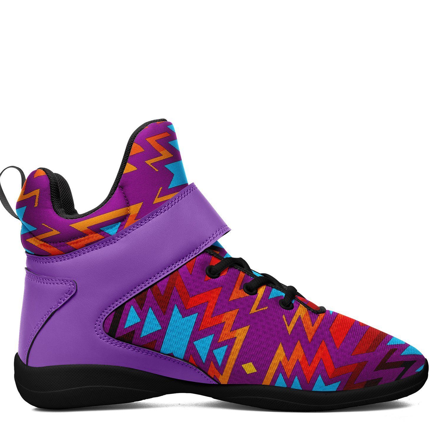 Fire Colors and Turquoise Purple Ipottaa Basketball / Sport High Top Shoes - Black Sole 49 Dzine