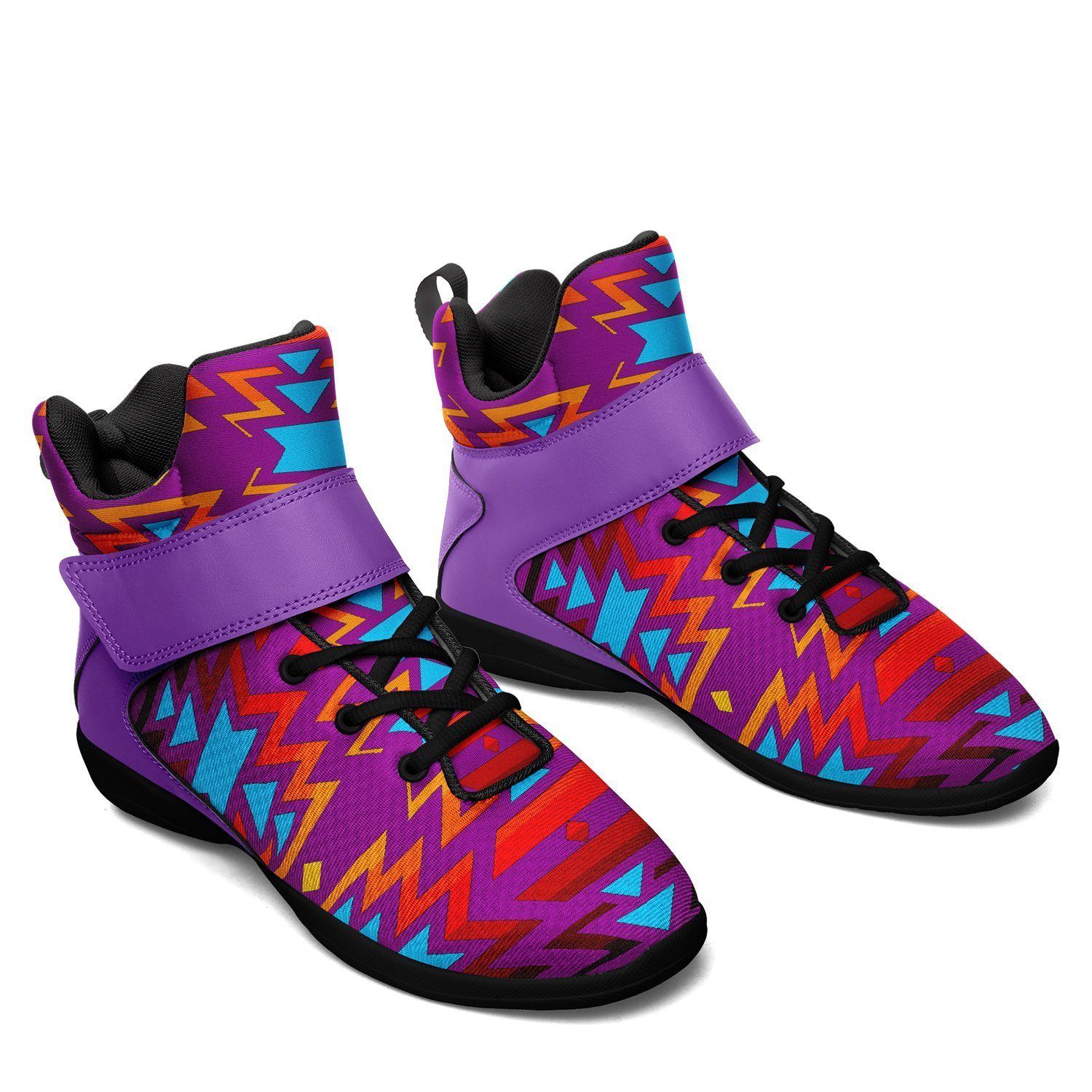 Fire Colors and Turquoise Purple Ipottaa Basketball / Sport High Top Shoes - Black Sole 49 Dzine