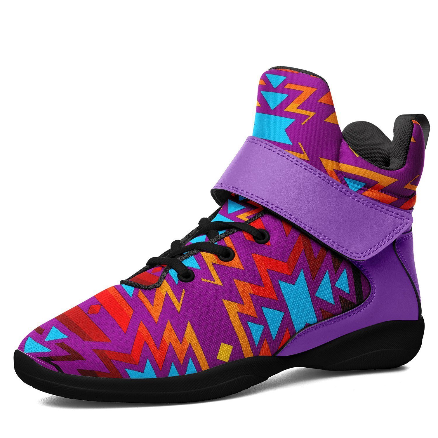 Fire Colors and Turquoise Purple Ipottaa Basketball / Sport High Top Shoes - Black Sole 49 Dzine US Men 7 / EUR 40 Black Sole with Lavender Strap