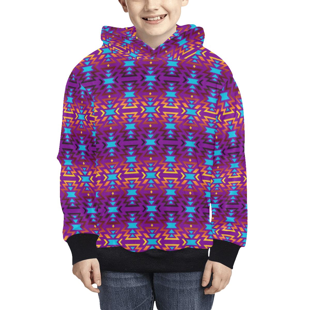 Fire Colors and Turquoise Purple Kids' All Over Print Hoodie (Model H38) Kids' AOP Hoodie (H38) e-joyer