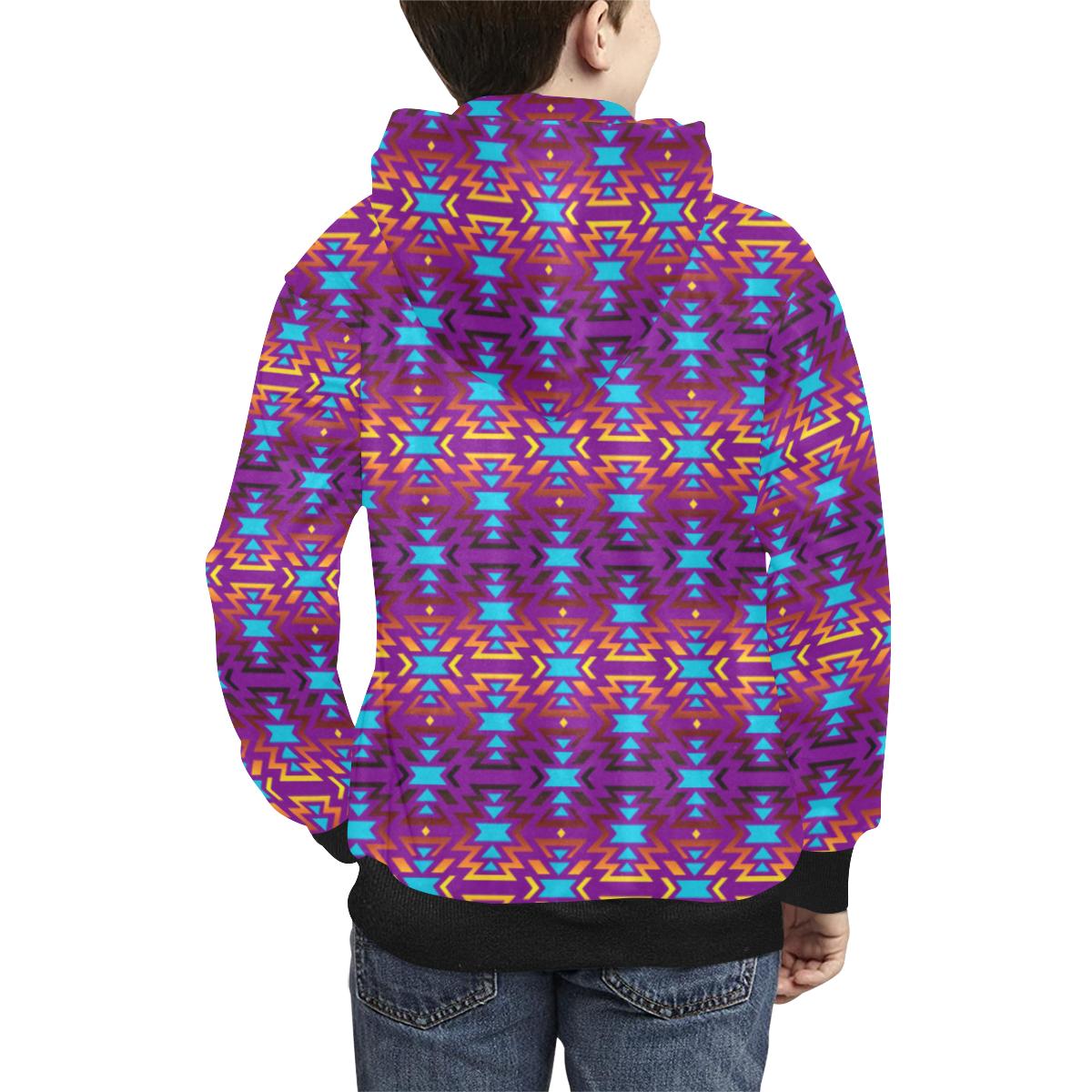 Fire Colors and Turquoise Purple Kids' All Over Print Hoodie (Model H38) Kids' AOP Hoodie (H38) e-joyer