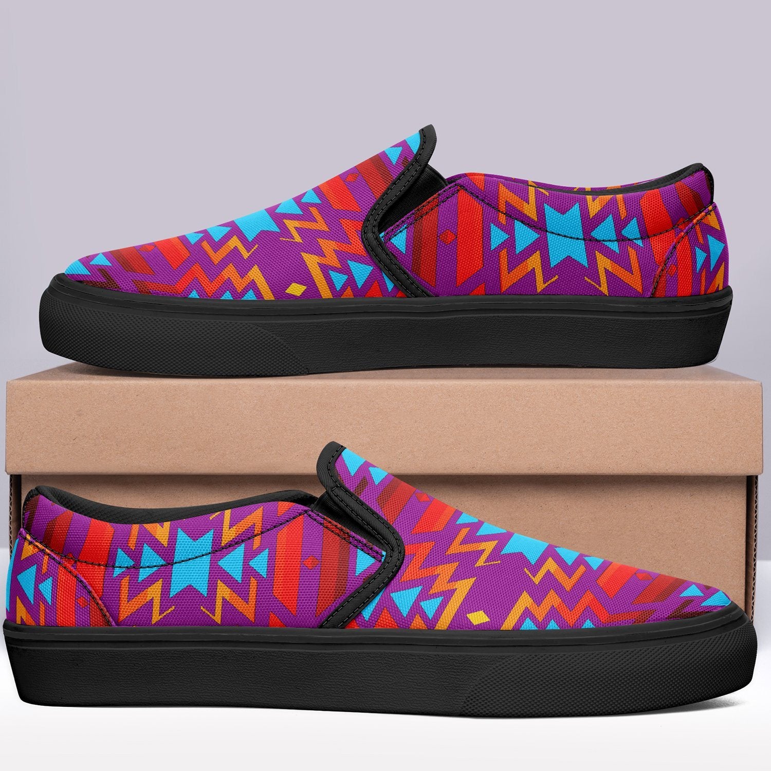 Fire Colors and Turquoise Purple Otoyimm Canvas Slip On Shoes 49 Dzine