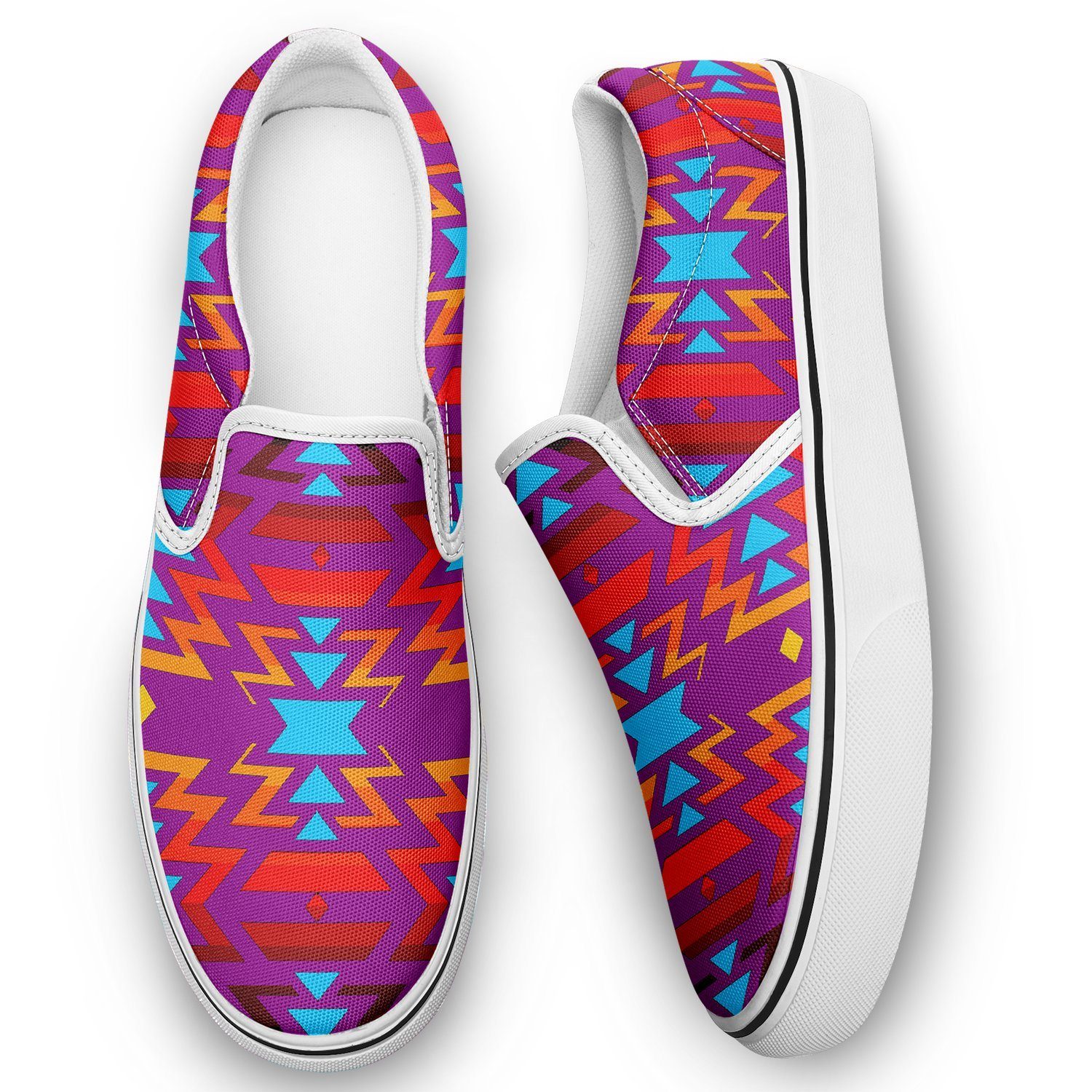 Fire Colors and Turquoise Purple Otoyimm Kid's Canvas Slip On Shoes 49 Dzine