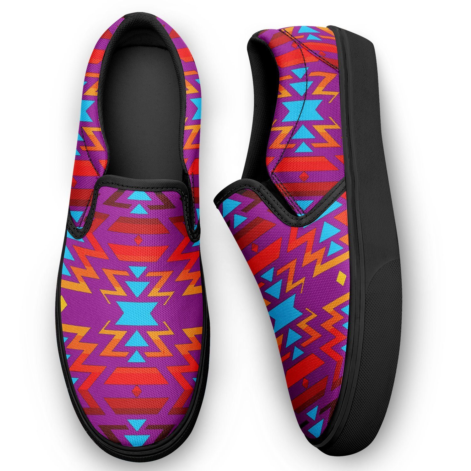 Fire Colors and Turquoise Purple Otoyimm Kid's Canvas Slip On Shoes 49 Dzine