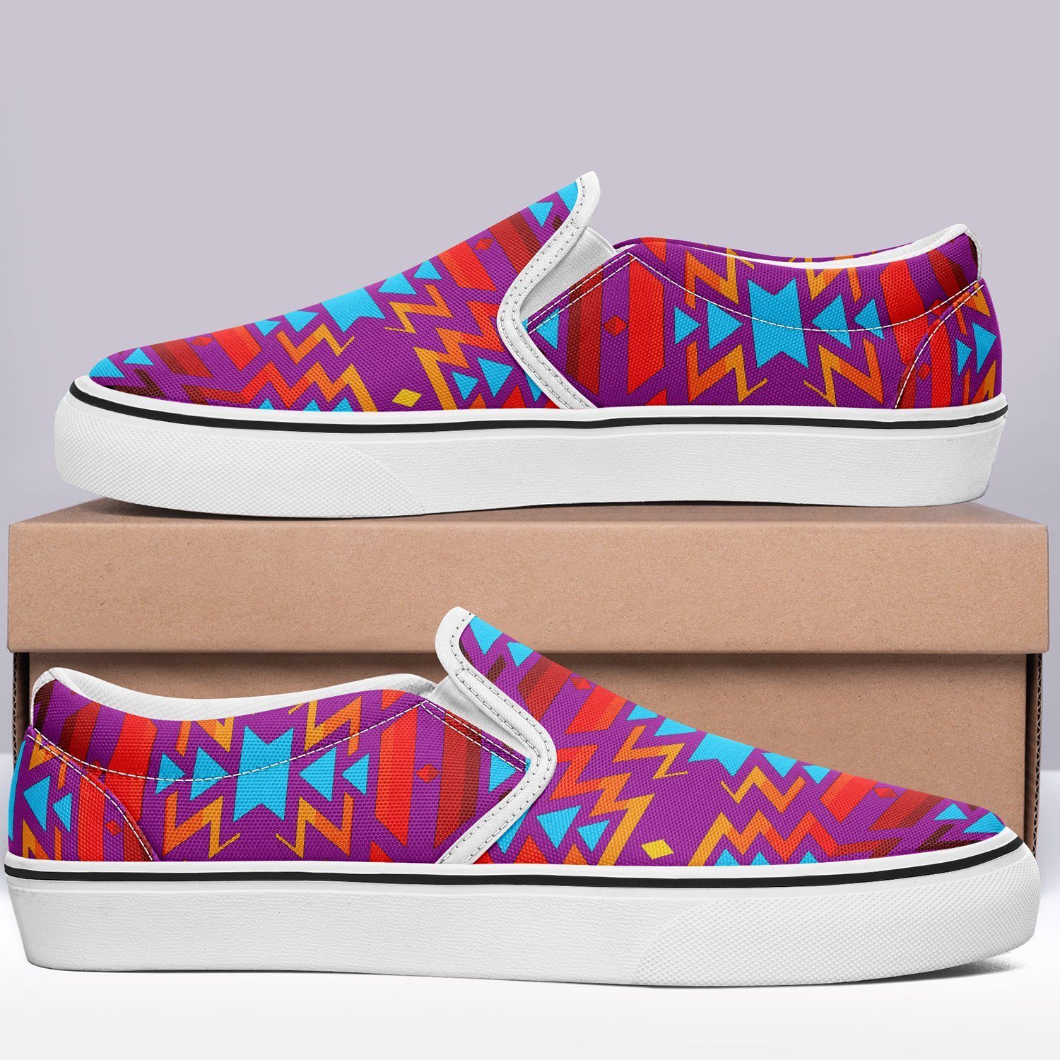 Fire Colors and Turquoise Purple Otoyimm Kid's Canvas Slip On Shoes 49 Dzine