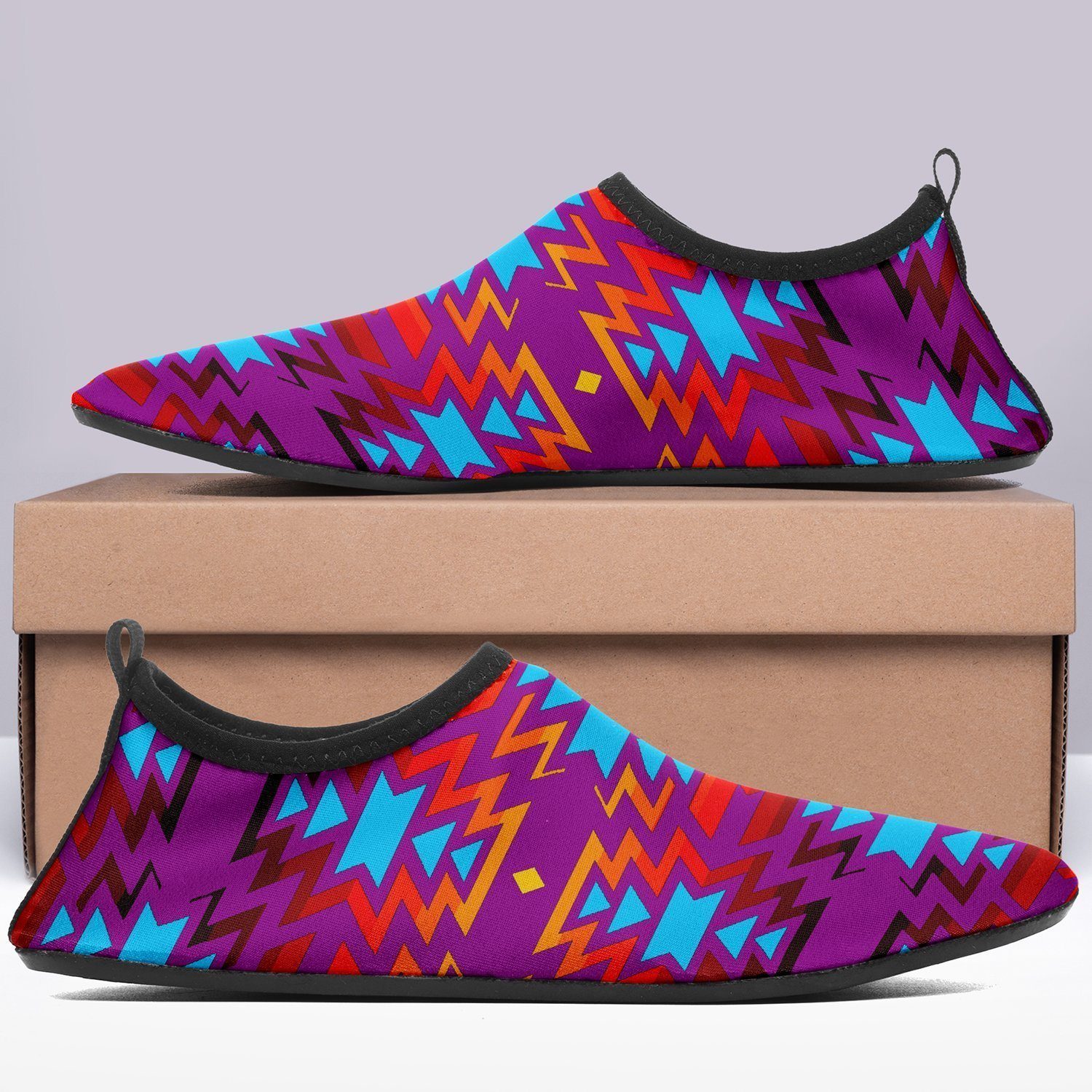 Fire Colors and Turquoise Purple Sockamoccs Kid's Slip On Shoes 49 Dzine