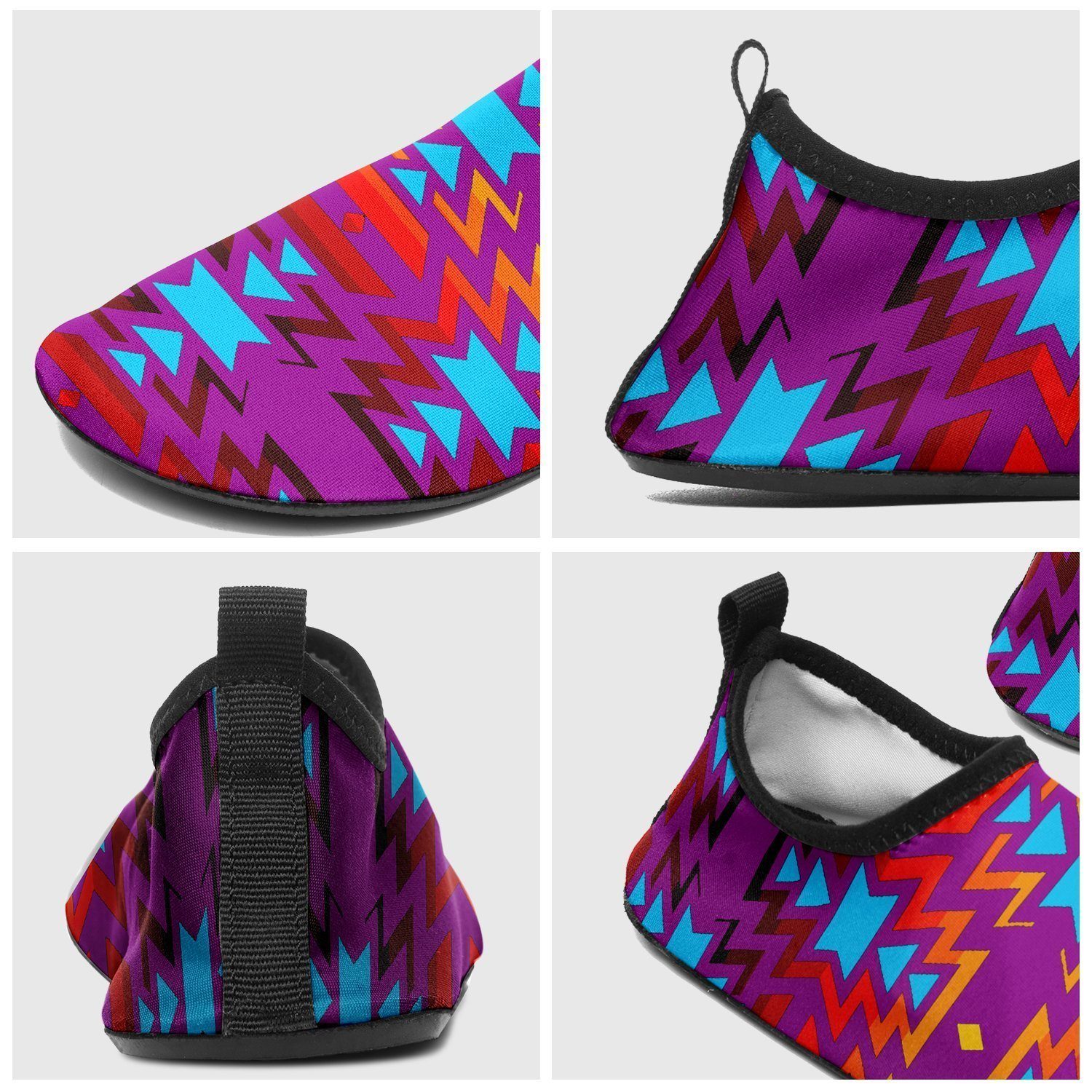 Fire Colors and Turquoise Purple Sockamoccs Kid's Slip On Shoes 49 Dzine