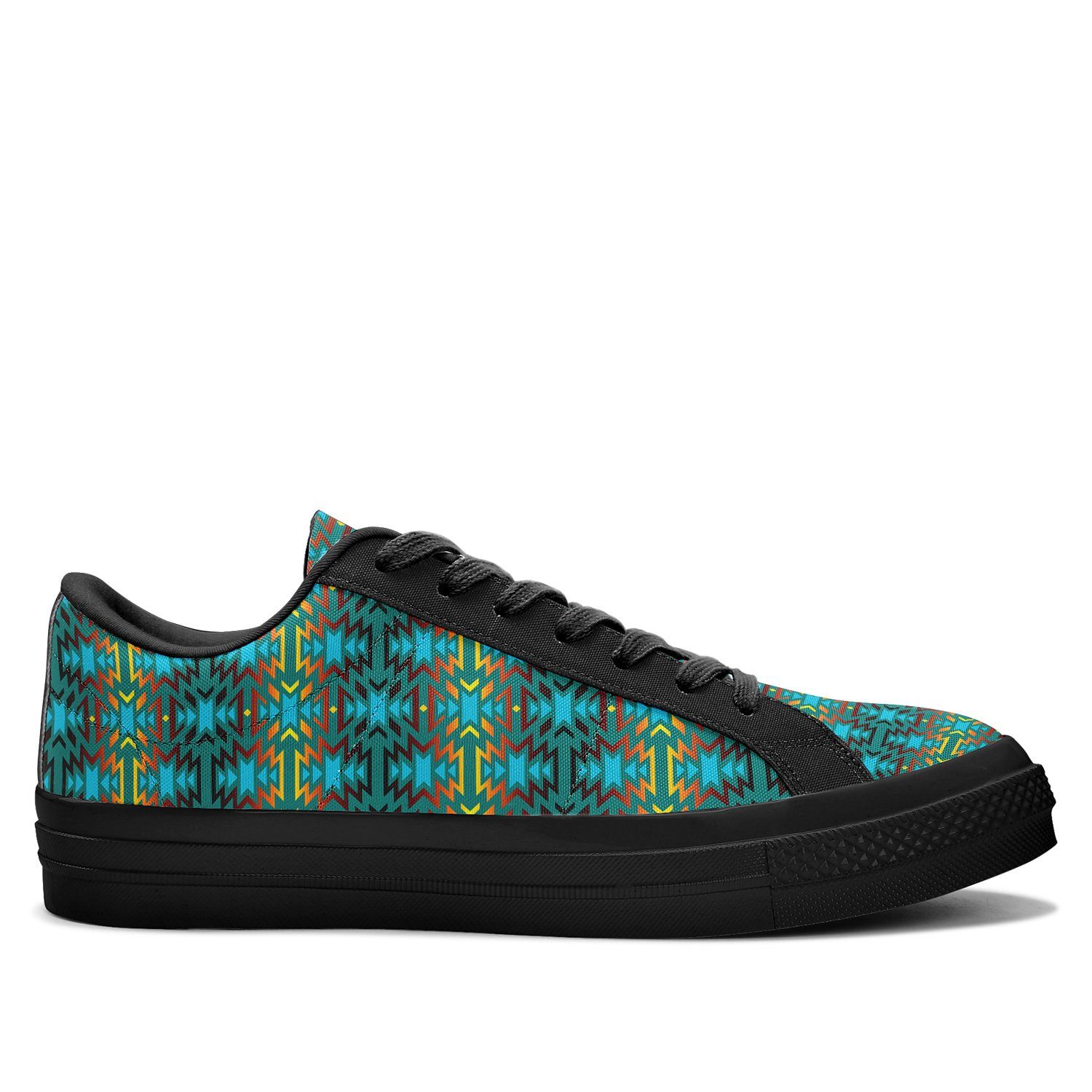 Fire Colors and Turquoise Teal Aapisi Low Top Canvas Shoes Black Sole 49 Dzine