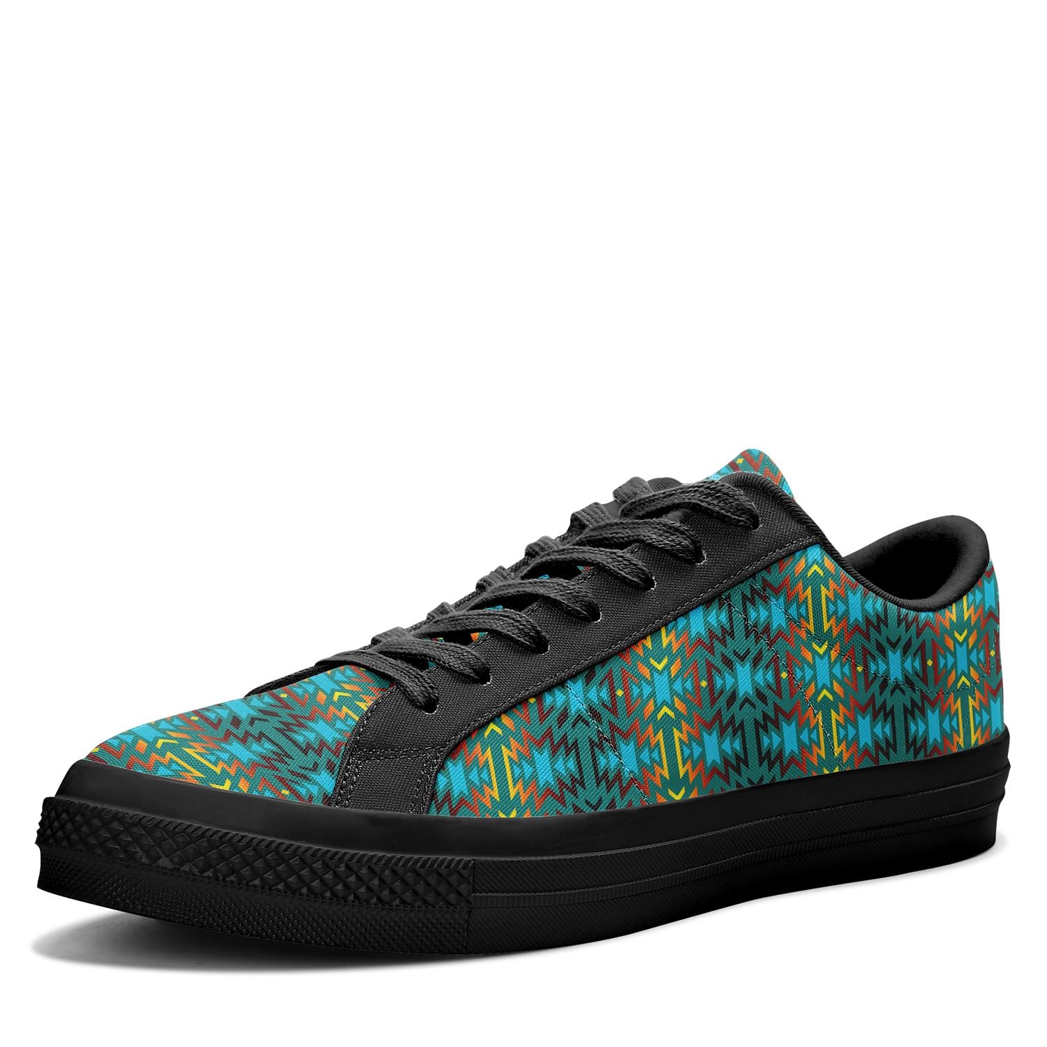 Fire Colors and Turquoise Teal Aapisi Low Top Canvas Shoes Black Sole 49 Dzine