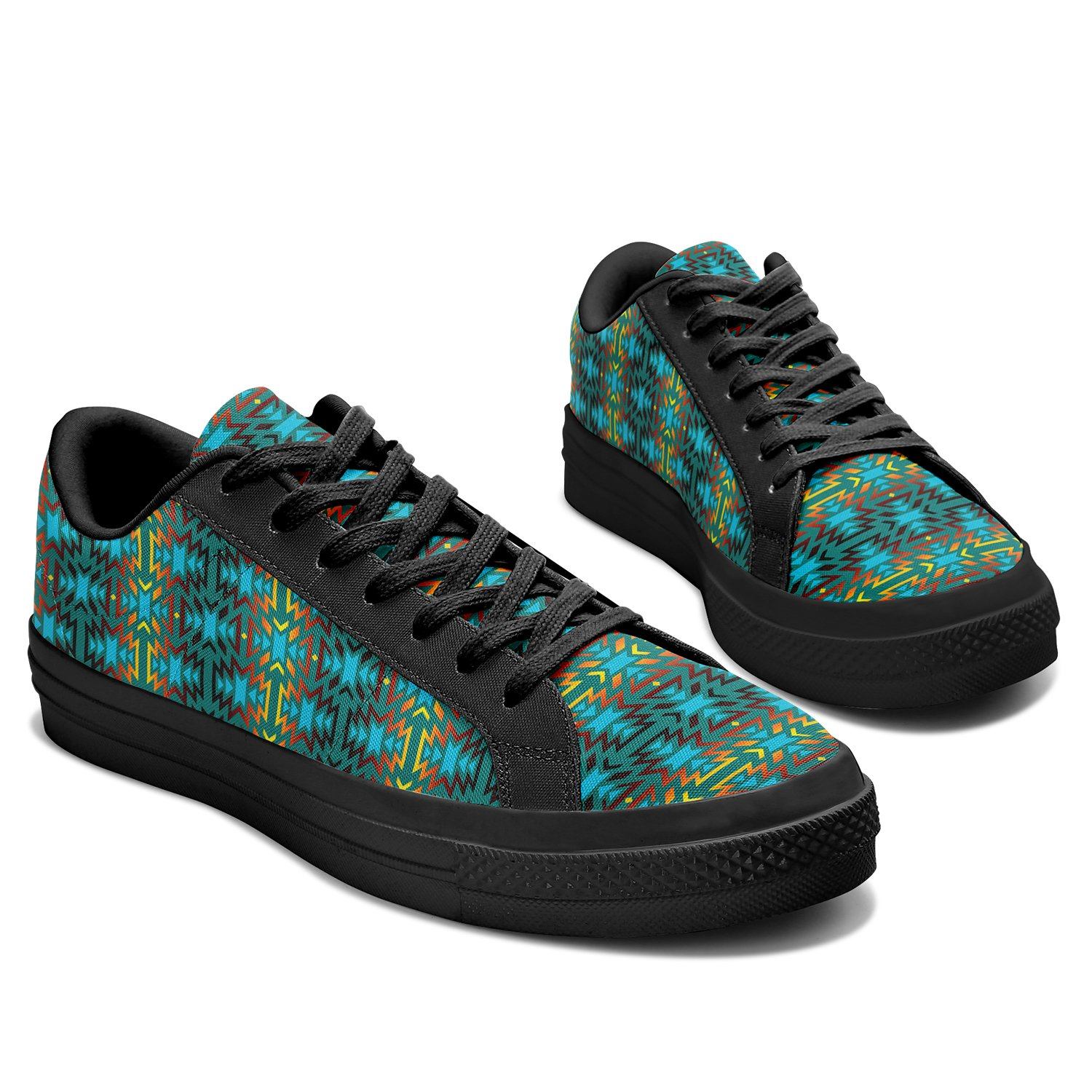Fire Colors and Turquoise Teal Aapisi Low Top Canvas Shoes Black Sole 49 Dzine