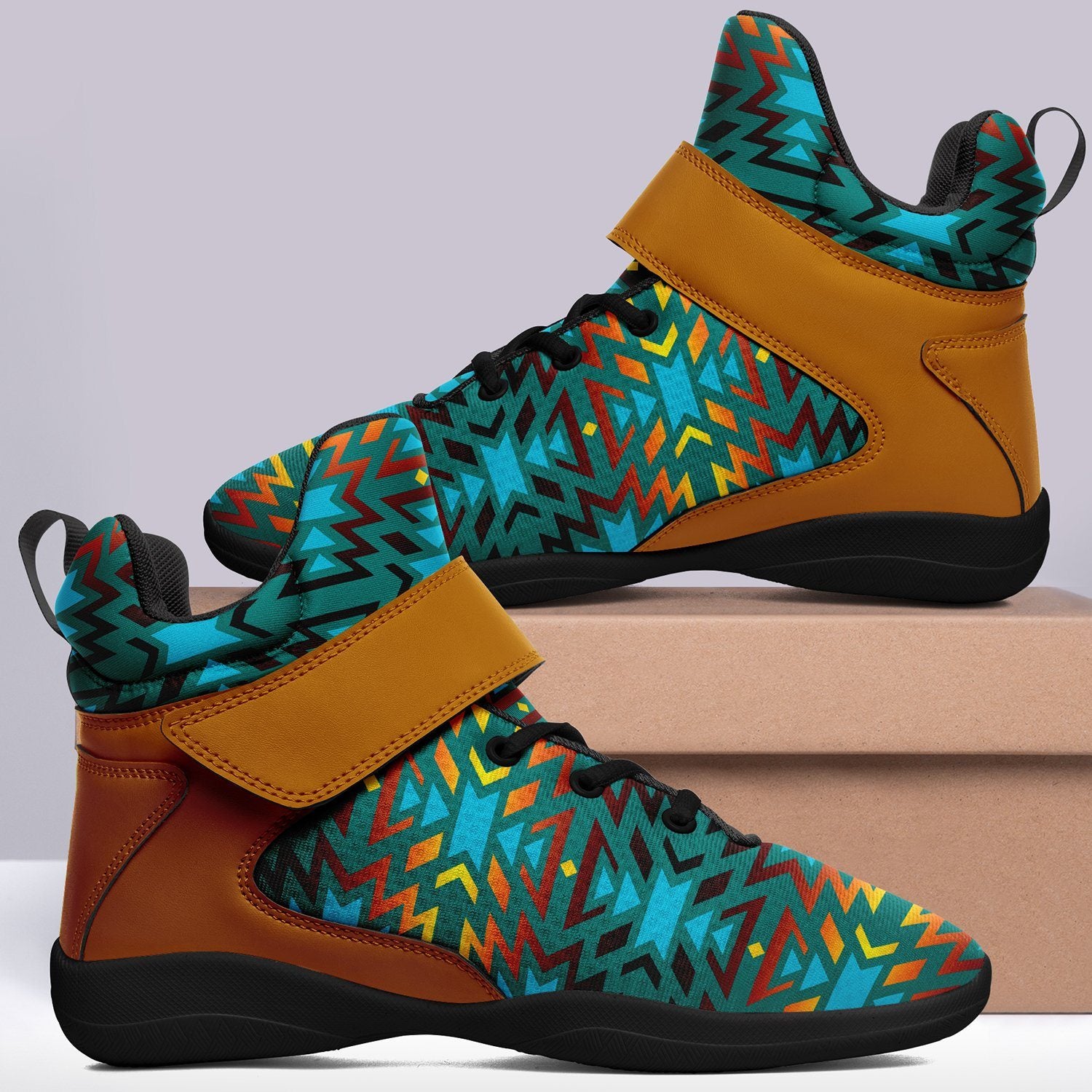 Fire Colors and Turquoise Teal Ipottaa Basketball / Sport High Top Shoes 49 Dzine