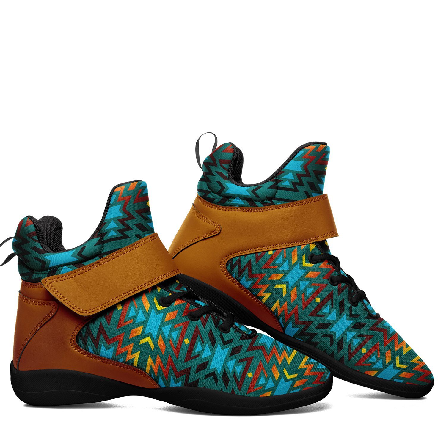 Fire Colors and Turquoise Teal Ipottaa Basketball / Sport High Top Shoes 49 Dzine