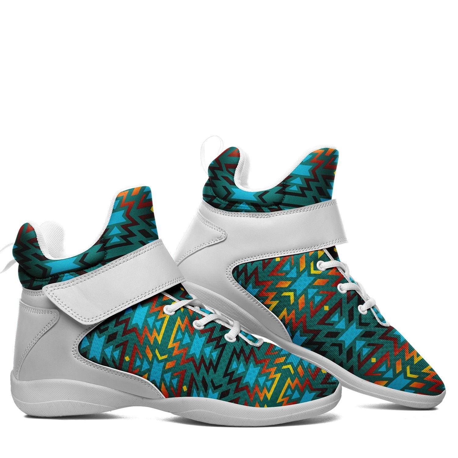 Fire Colors and Turquoise Teal Ipottaa Basketball / Sport High Top Shoes 49 Dzine