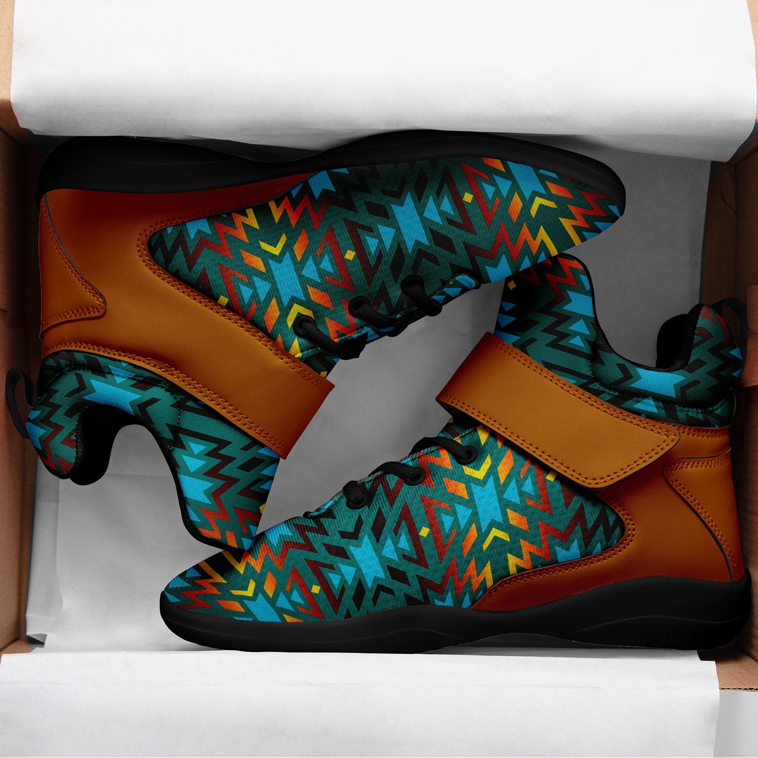 Fire Colors and Turquoise Teal Ipottaa Basketball / Sport High Top Shoes 49 Dzine
