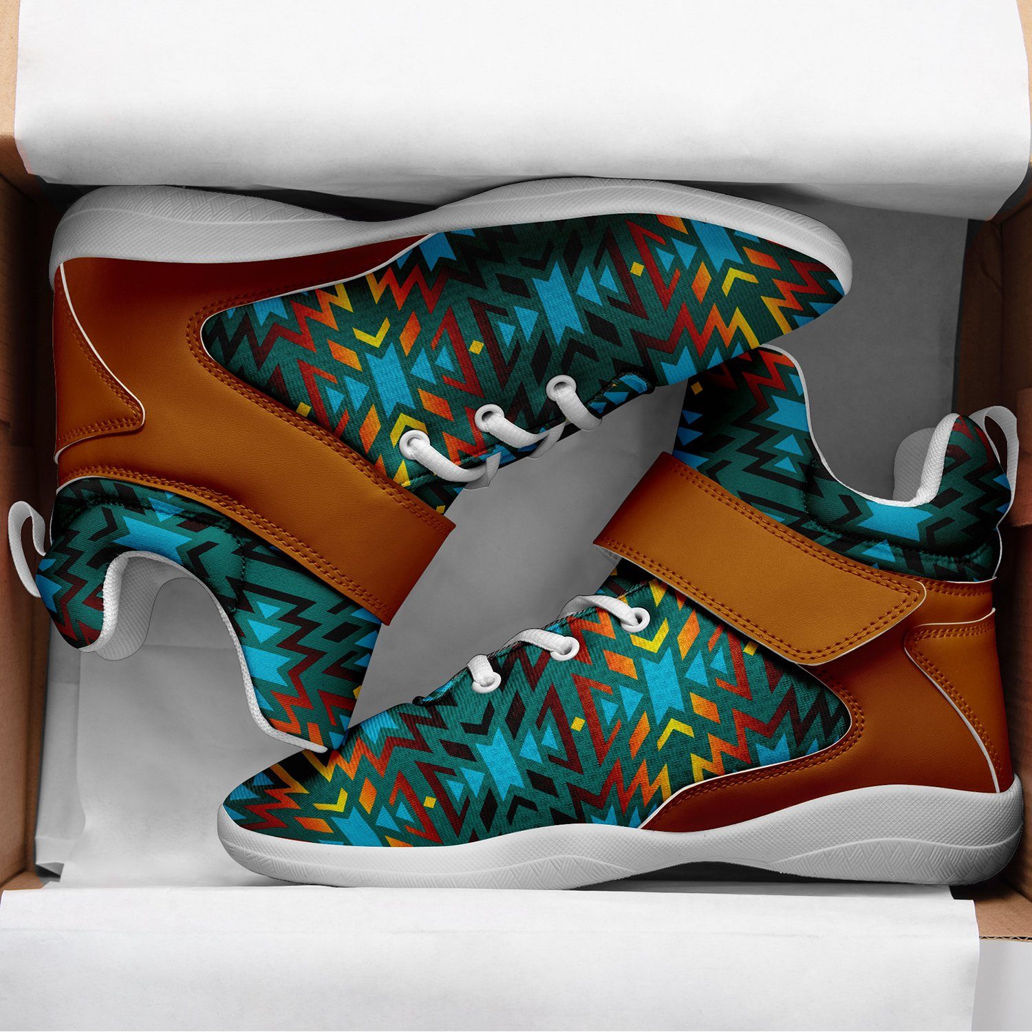 Fire Colors and Turquoise Teal Ipottaa Basketball / Sport High Top Shoes 49 Dzine