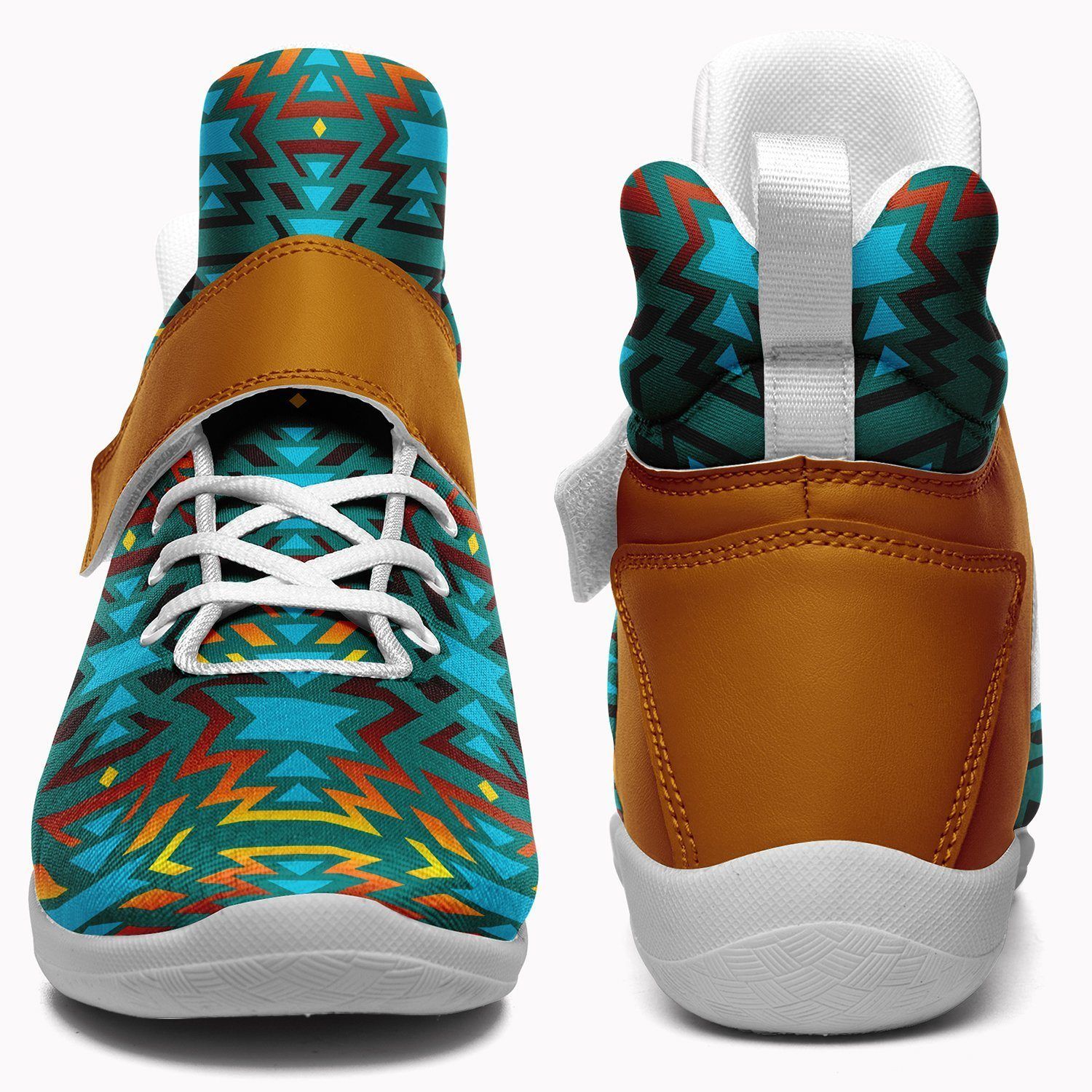 Fire Colors and Turquoise Teal Kid's Ipottaa Basketball / Sport High Top Shoes 49 Dzine