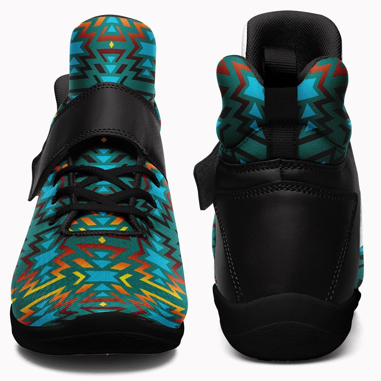 Fire Colors and Turquoise Teal Kid's Ipottaa Basketball / Sport High Top Shoes 49 Dzine