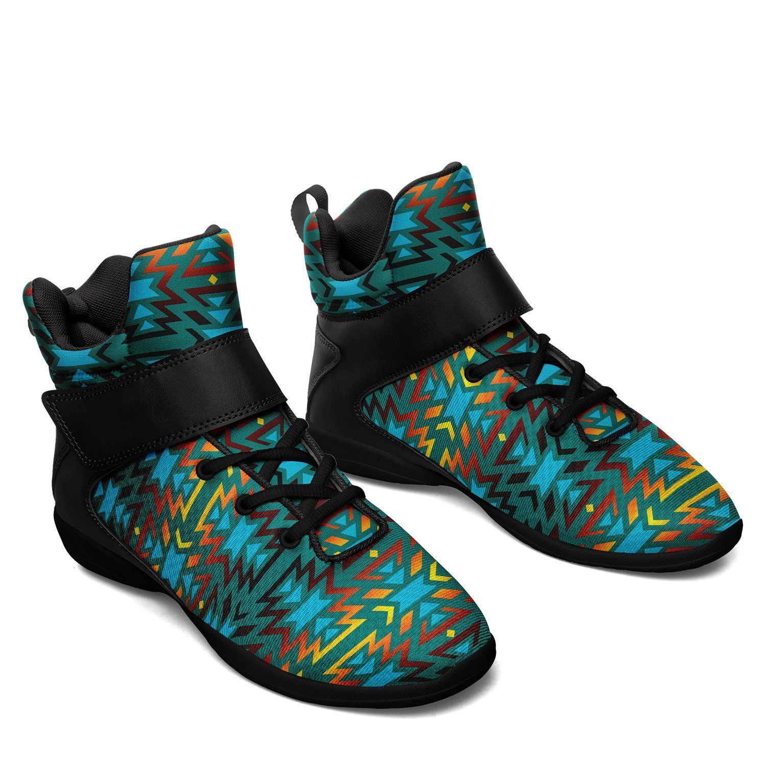 Fire Colors and Turquoise Teal Kid's Ipottaa Basketball / Sport High Top Shoes 49 Dzine