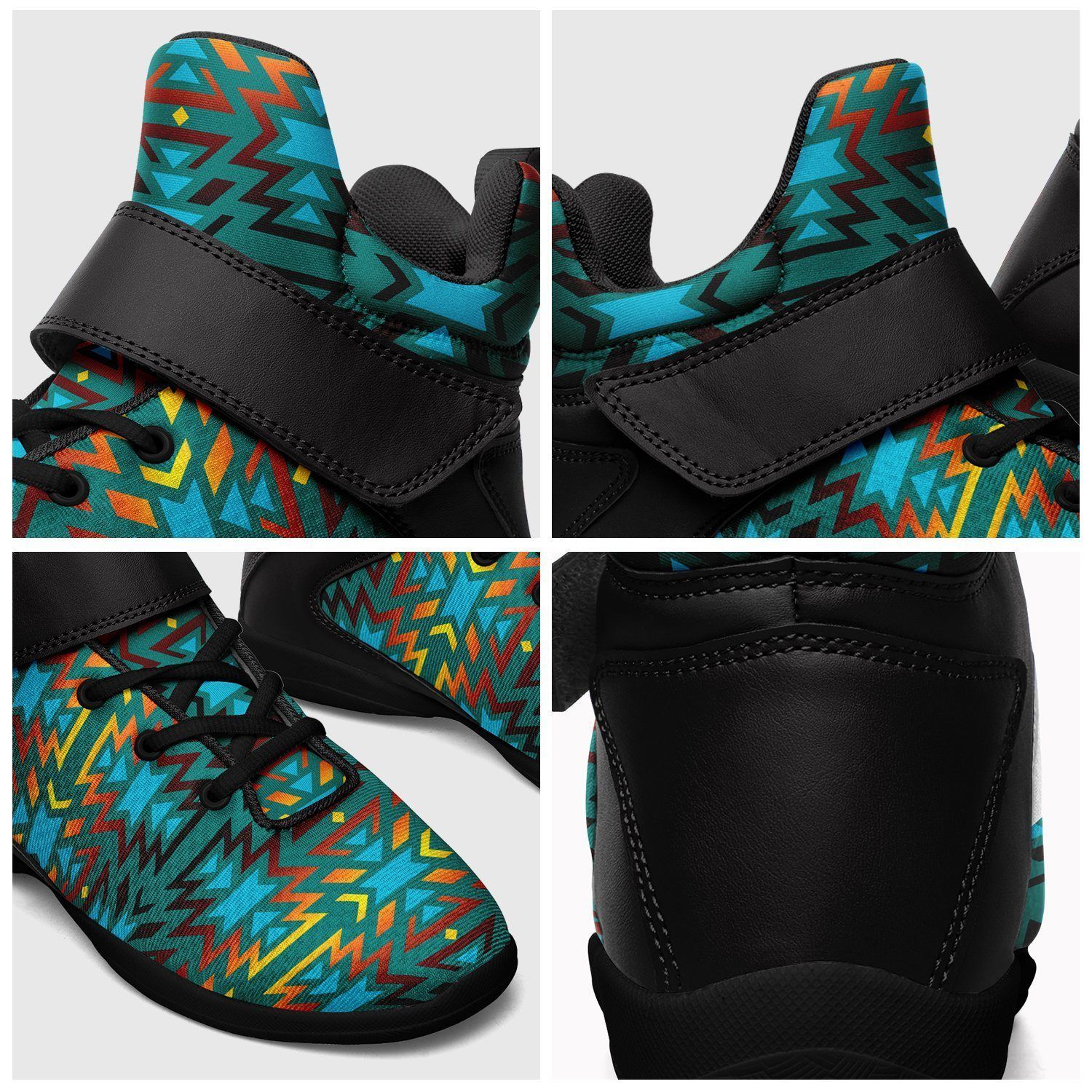 Fire Colors and Turquoise Teal Kid's Ipottaa Basketball / Sport High Top Shoes 49 Dzine