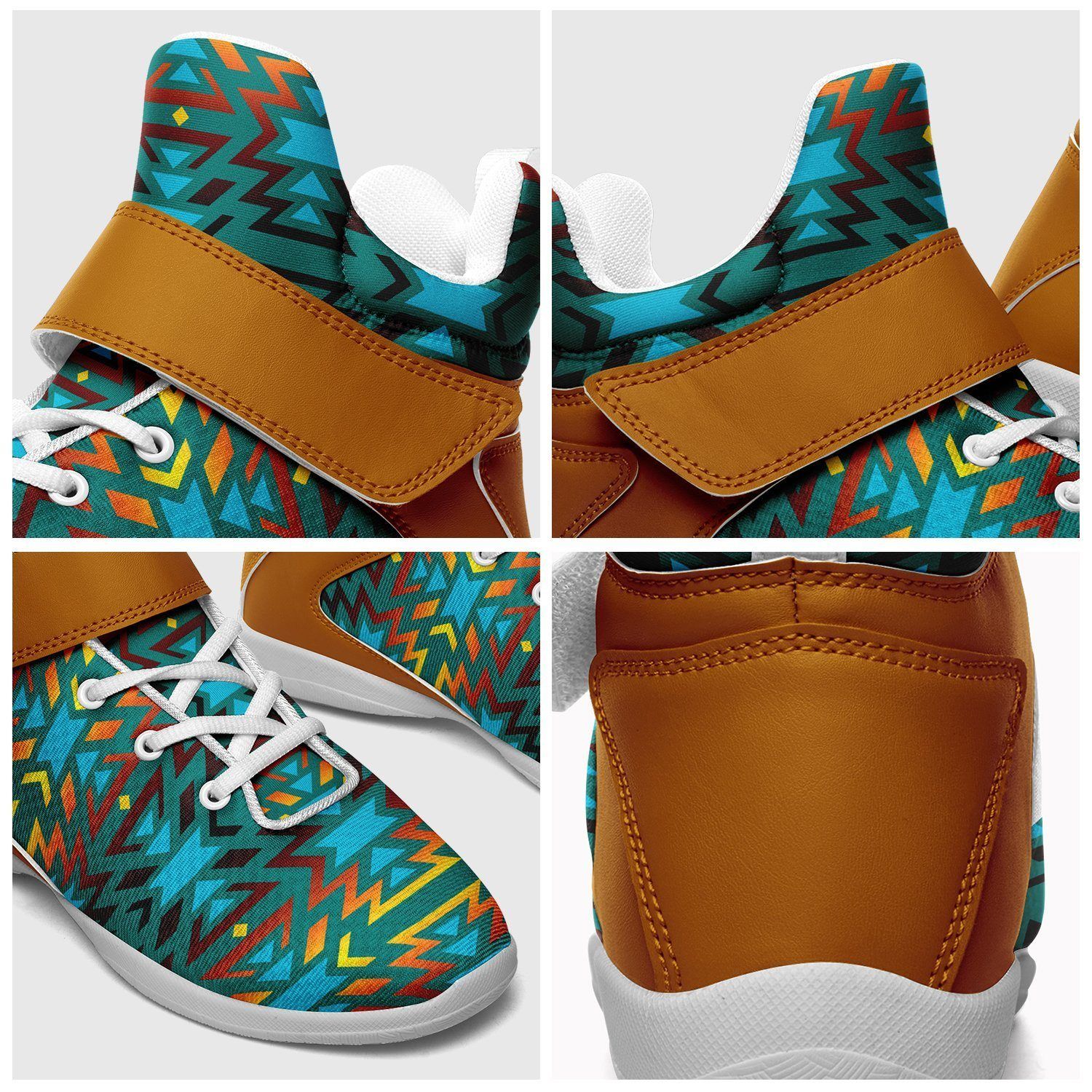 Fire Colors and Turquoise Teal Kid's Ipottaa Basketball / Sport High Top Shoes 49 Dzine