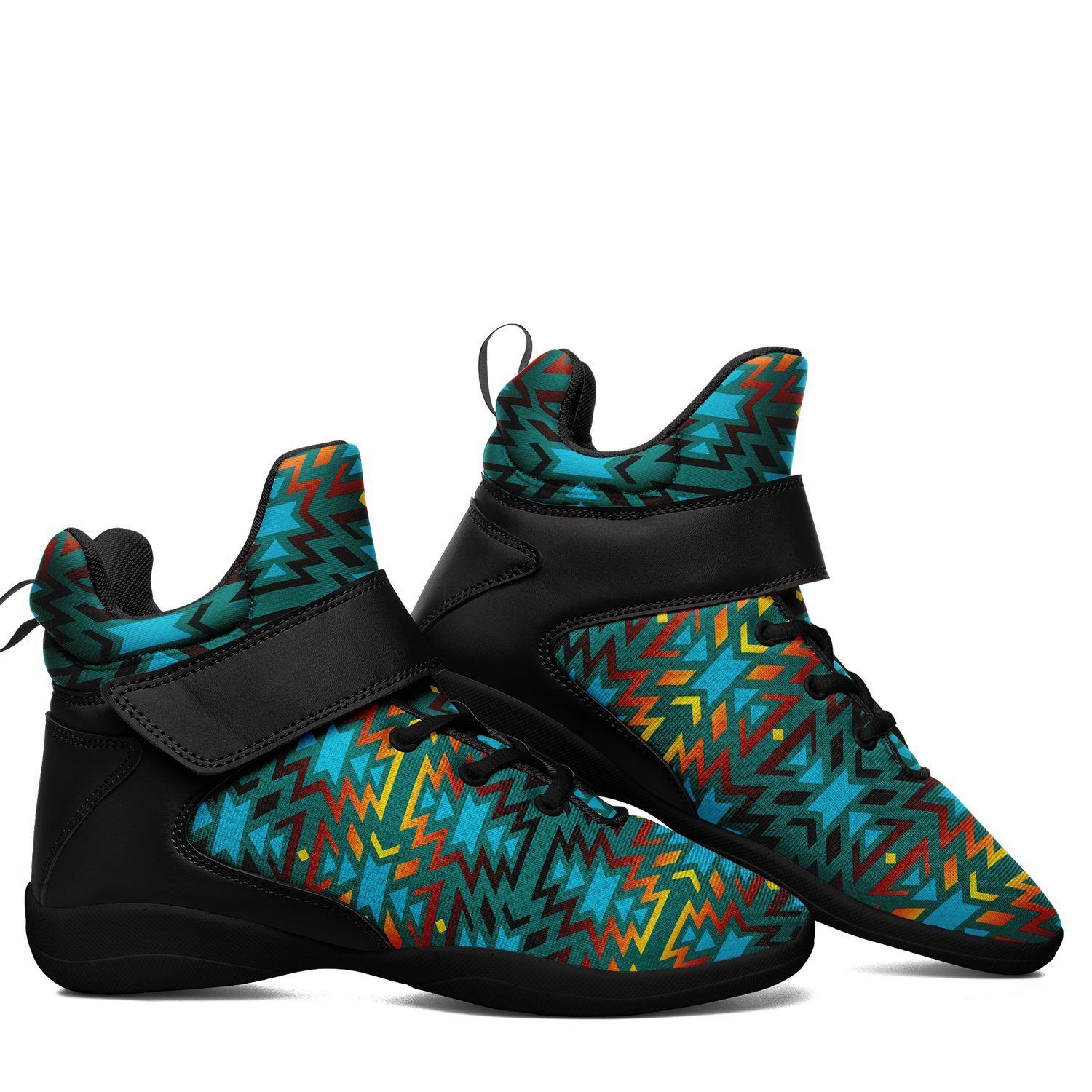 Fire Colors and Turquoise Teal Kid's Ipottaa Basketball / Sport High Top Shoes 49 Dzine