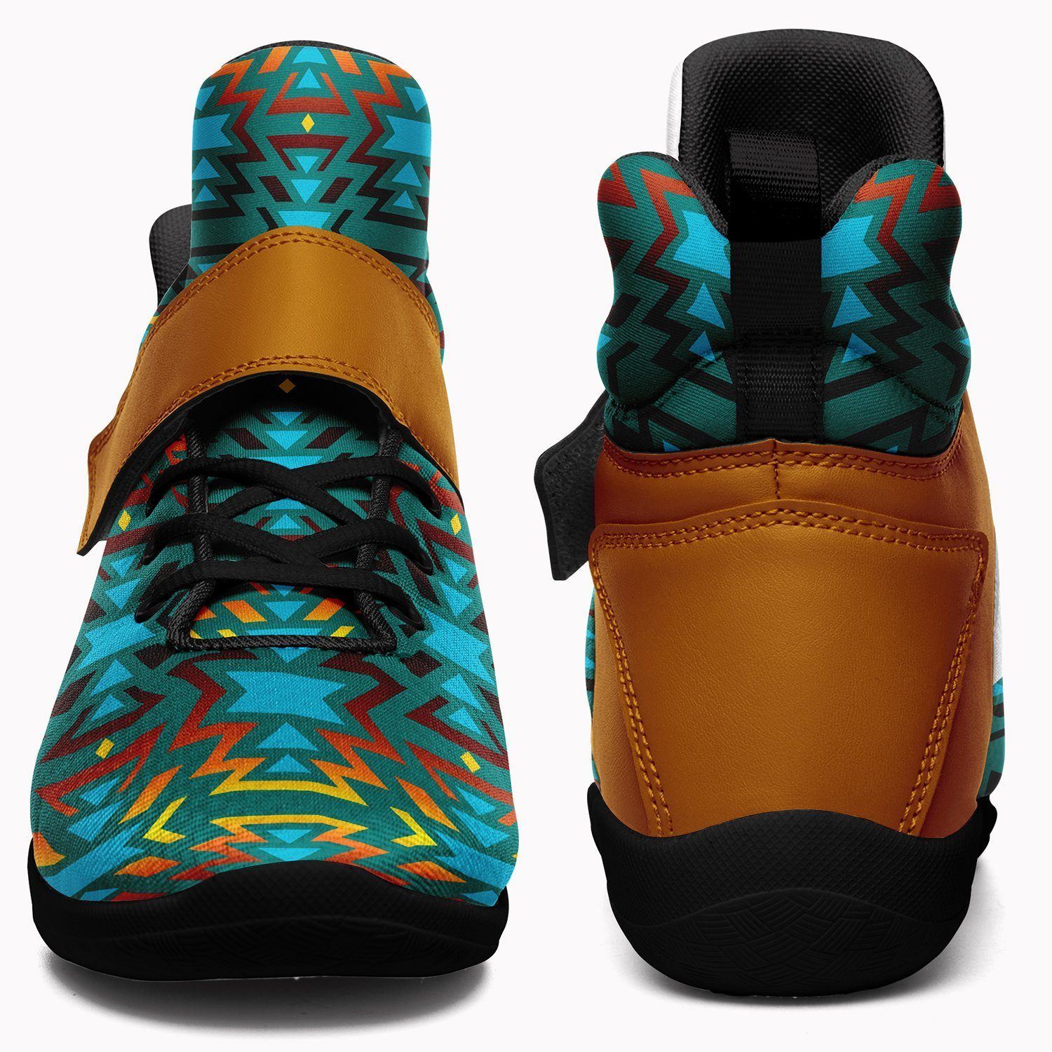 Fire Colors and Turquoise Teal Kid's Ipottaa Basketball / Sport High Top Shoes 49 Dzine