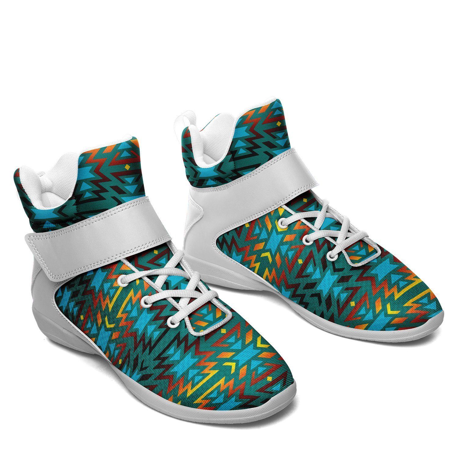 Fire Colors and Turquoise Teal Kid's Ipottaa Basketball / Sport High Top Shoes 49 Dzine