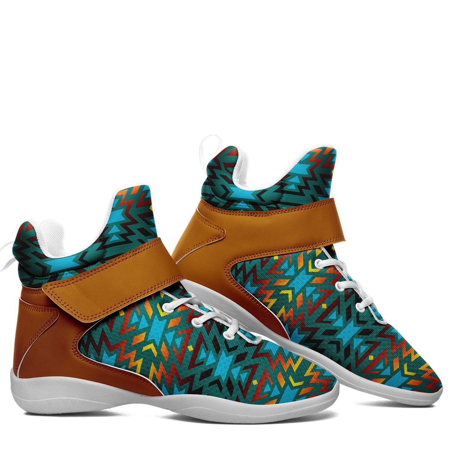 Fire Colors and Turquoise Teal Kid's Ipottaa Basketball / Sport High Top Shoes 49 Dzine