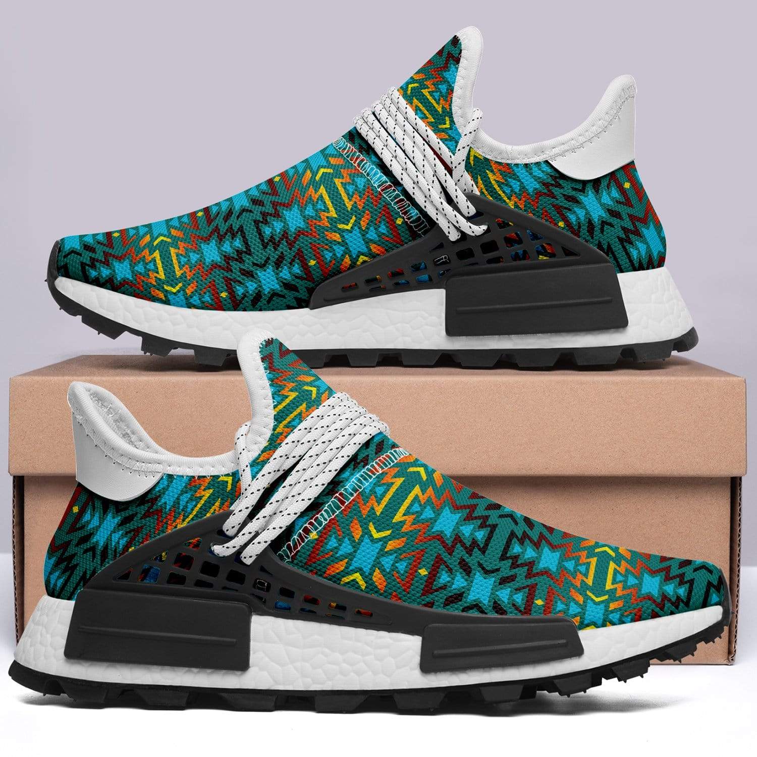Fire Colors and Turquoise Teal Okaki Sneakers Shoes 49 Dzine