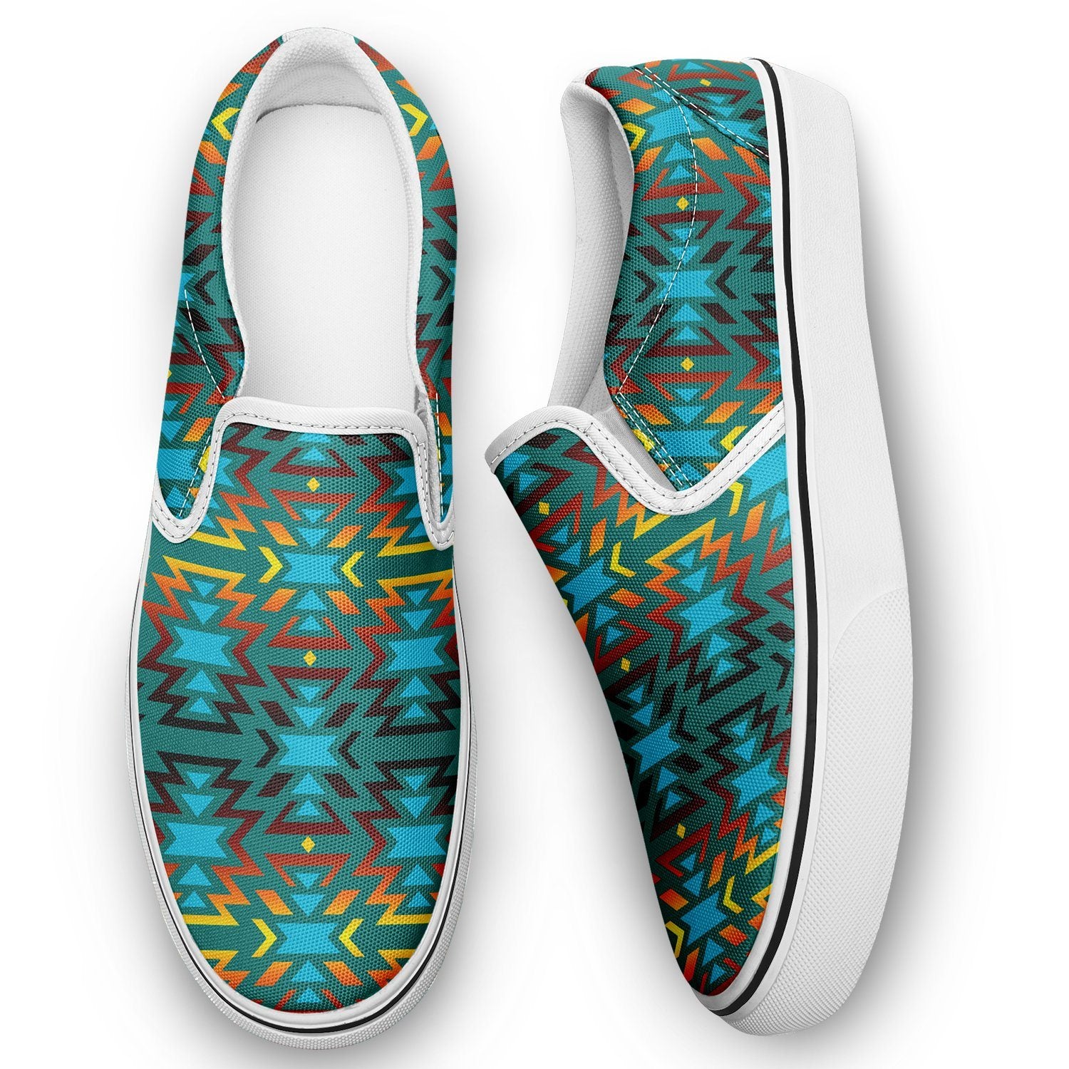 Fire Colors and Turquoise Teal Otoyimm Canvas Slip On Shoes 49 Dzine
