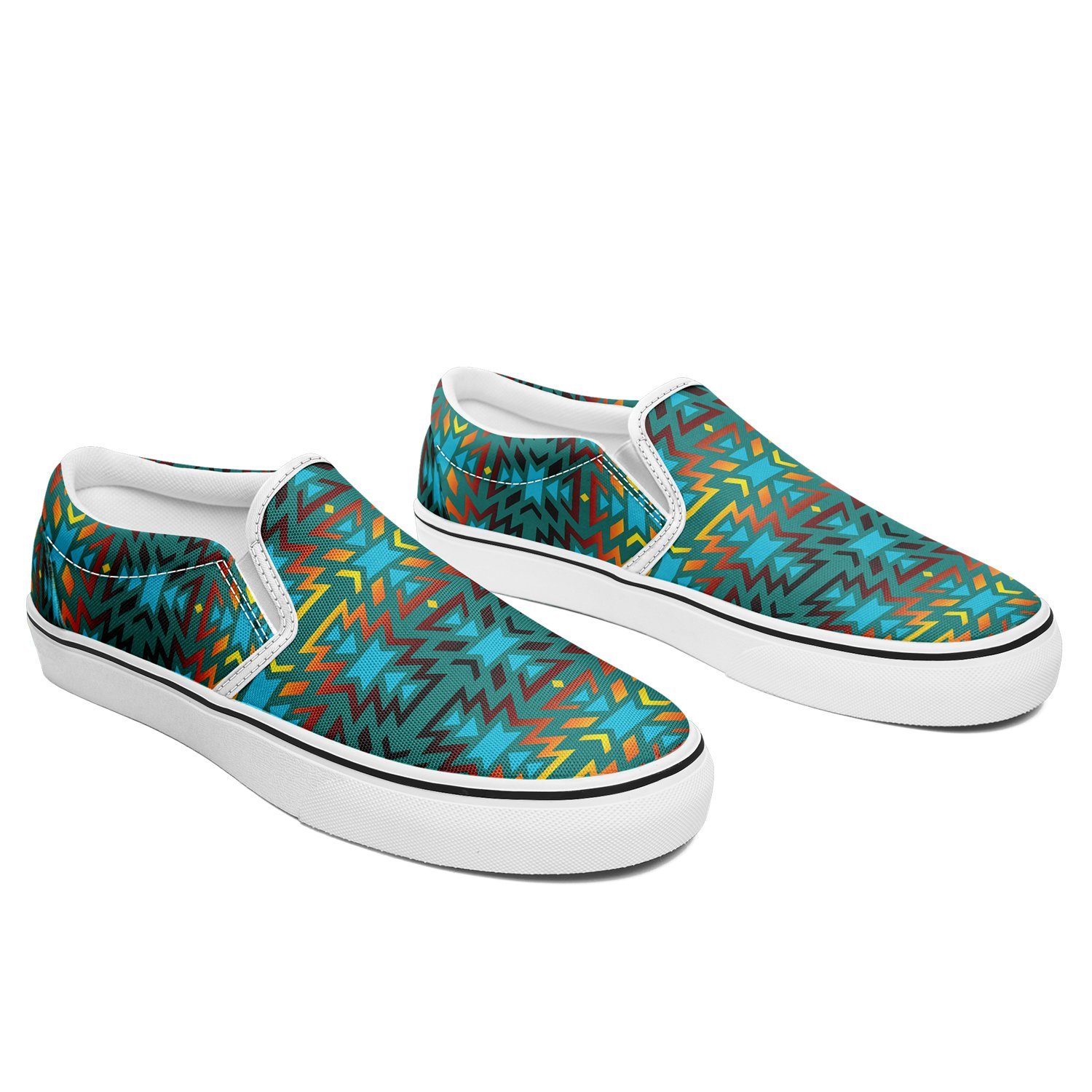 Fire Colors and Turquoise Teal Otoyimm Canvas Slip On Shoes 49 Dzine