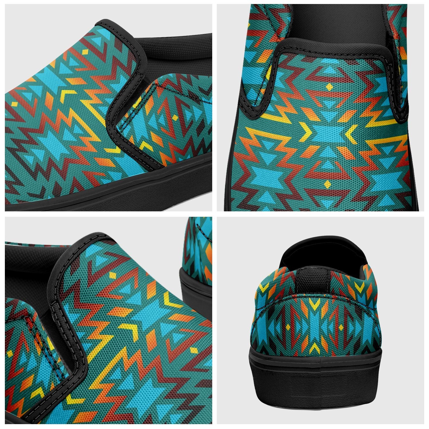 Fire Colors and Turquoise Teal Otoyimm Canvas Slip On Shoes 49 Dzine