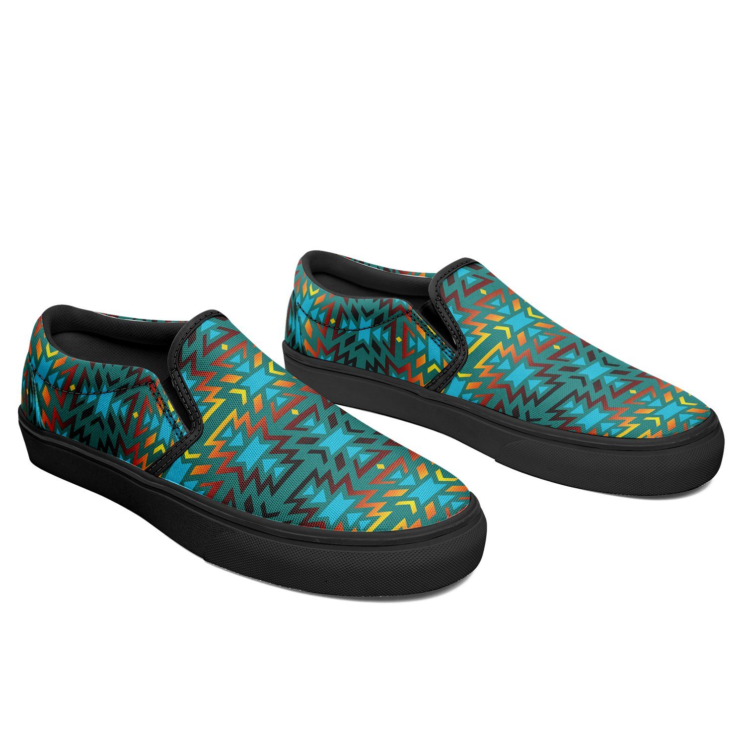 Fire Colors and Turquoise Teal Otoyimm Canvas Slip On Shoes 49 Dzine