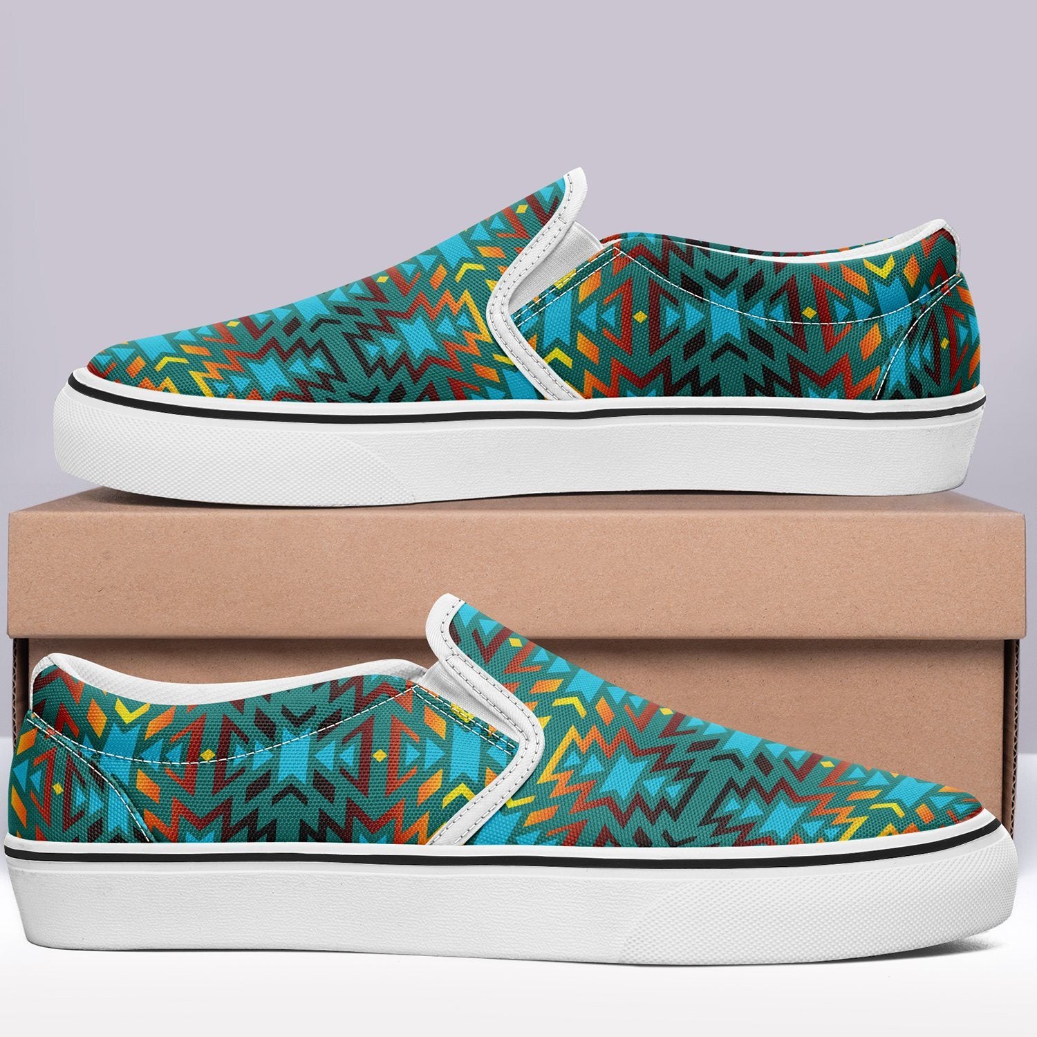 Fire Colors and Turquoise Teal Otoyimm Canvas Slip On Shoes 49 Dzine