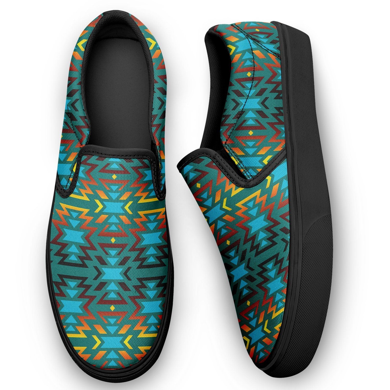 Fire Colors and Turquoise Teal Otoyimm Canvas Slip On Shoes 49 Dzine