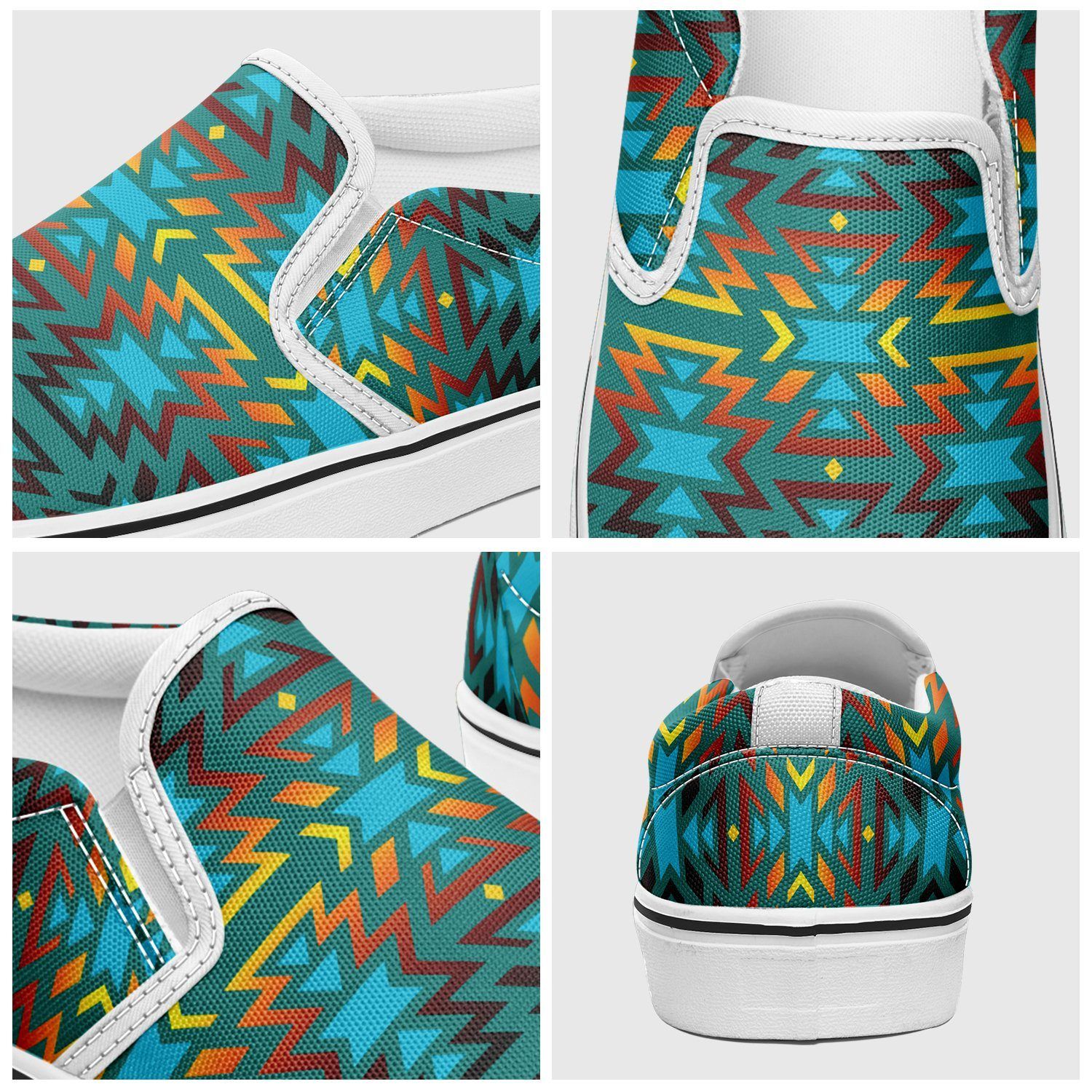 Fire Colors and Turquoise Teal Otoyimm Kid's Canvas Slip On Shoes 49 Dzine