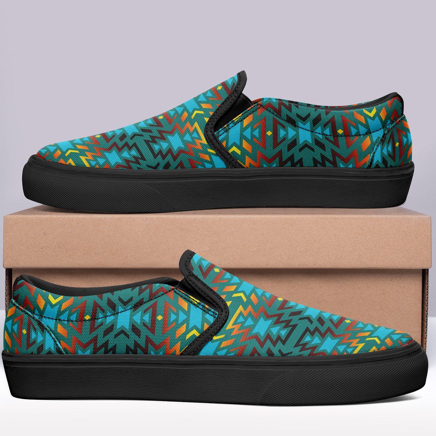 Fire Colors and Turquoise Teal Otoyimm Kid's Canvas Slip On Shoes 49 Dzine