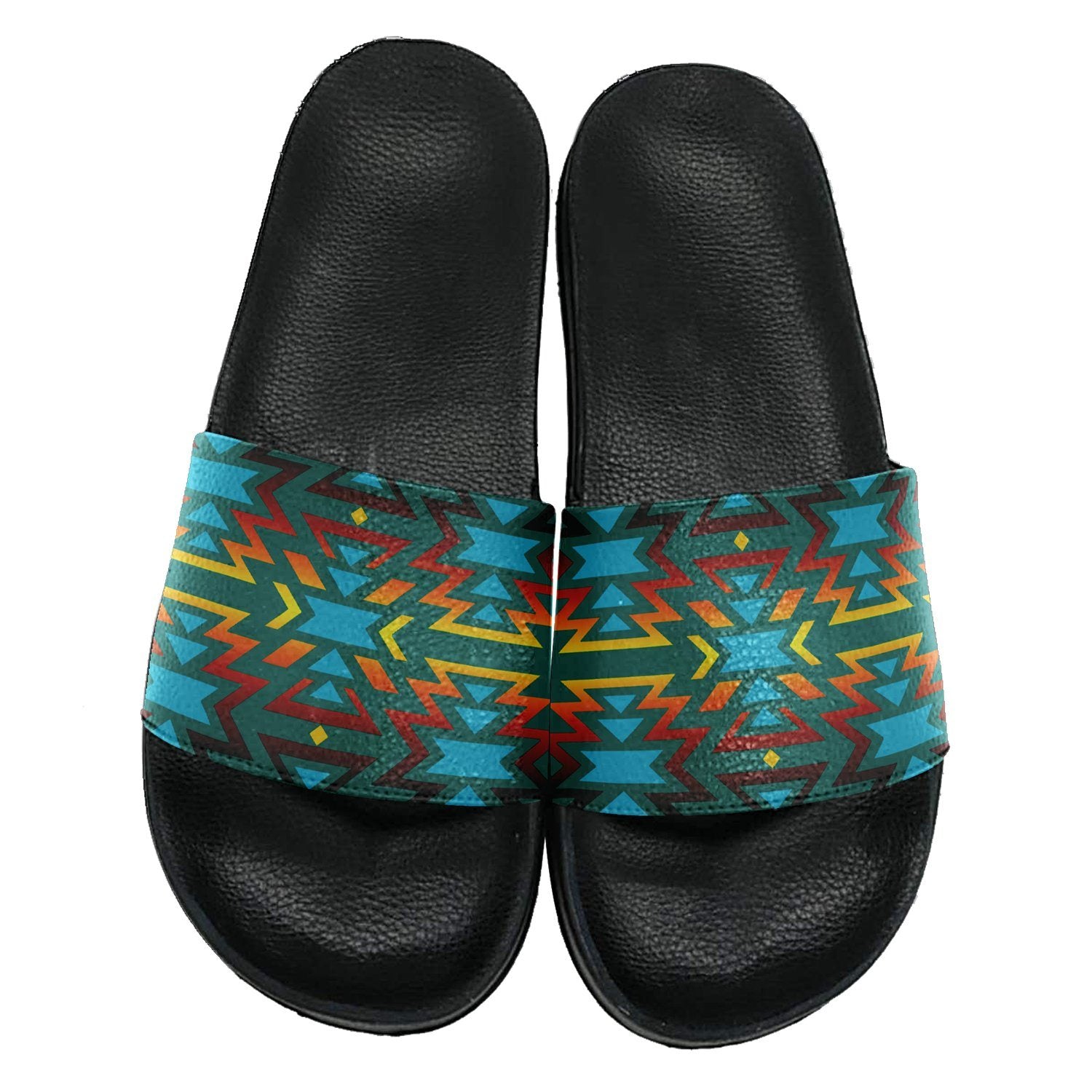 Fire Colors and Turquoise Teal Slide Sandals 49 Dzine