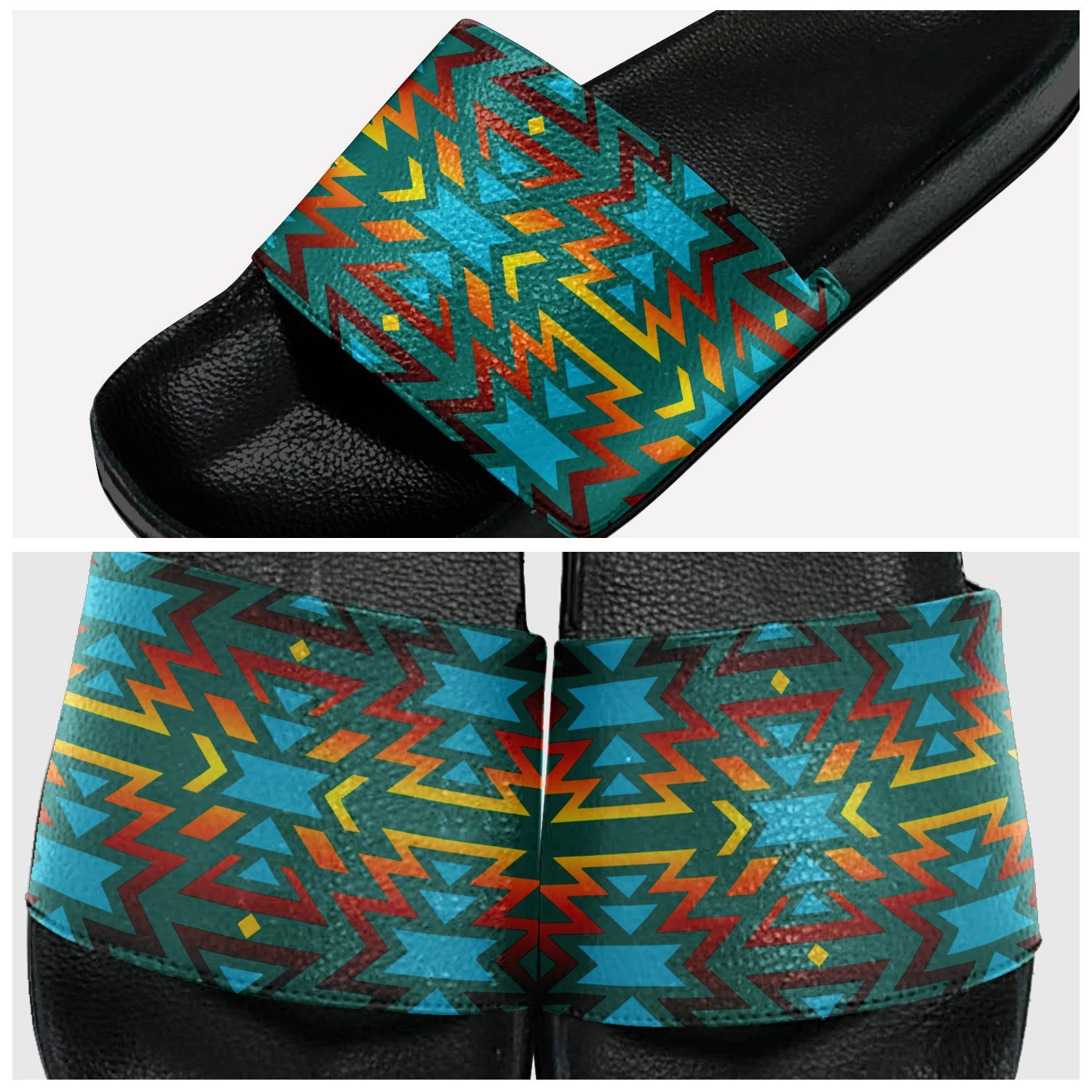 Fire Colors and Turquoise Teal Slide Sandals 49 Dzine