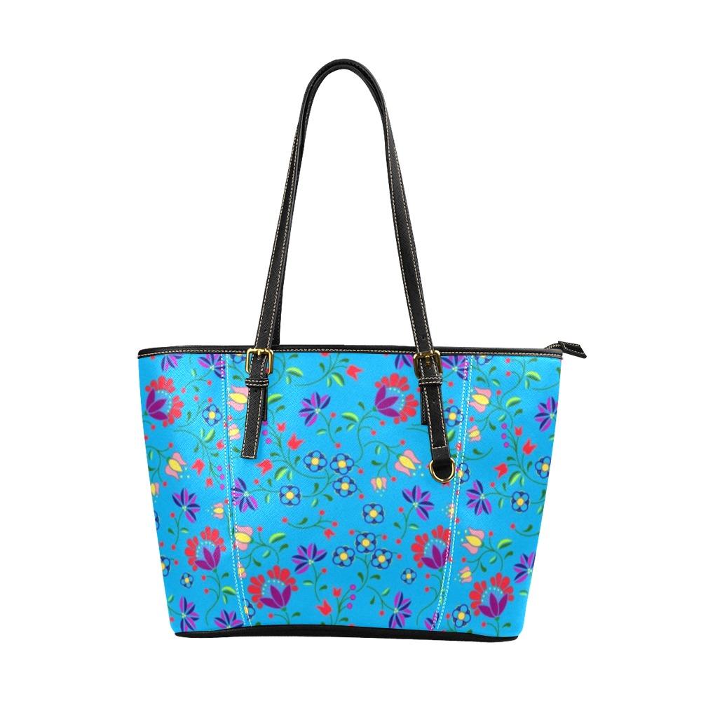 Fleur Indigine Ciel Leather Tote Bag/Large (Model 1640) Leather Tote Bag (1640) e-joyer