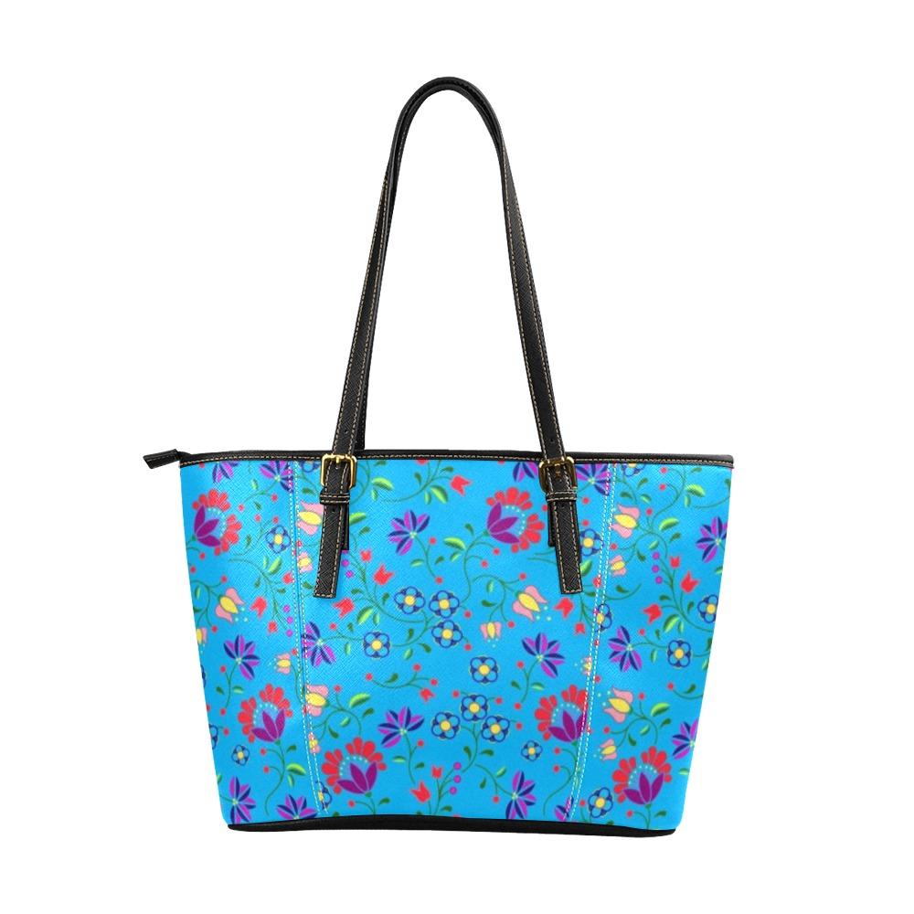 Fleur Indigine Ciel Leather Tote Bag/Large (Model 1640) Leather Tote Bag (1640) e-joyer