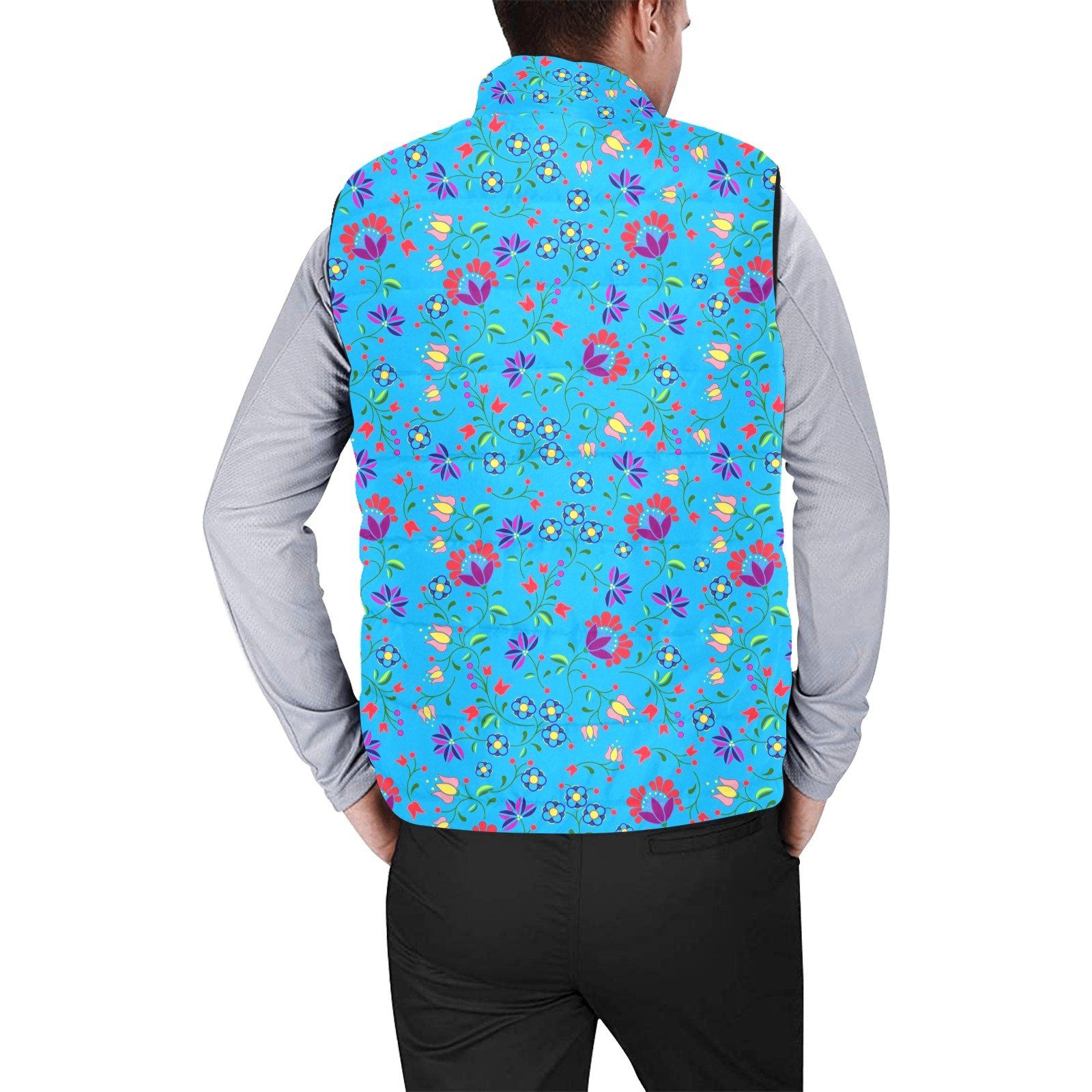 Fleur Indigine Ciel Men's Padded Vest Jacket (Model H44) Men's Padded Vest Jacket (H44) e-joyer