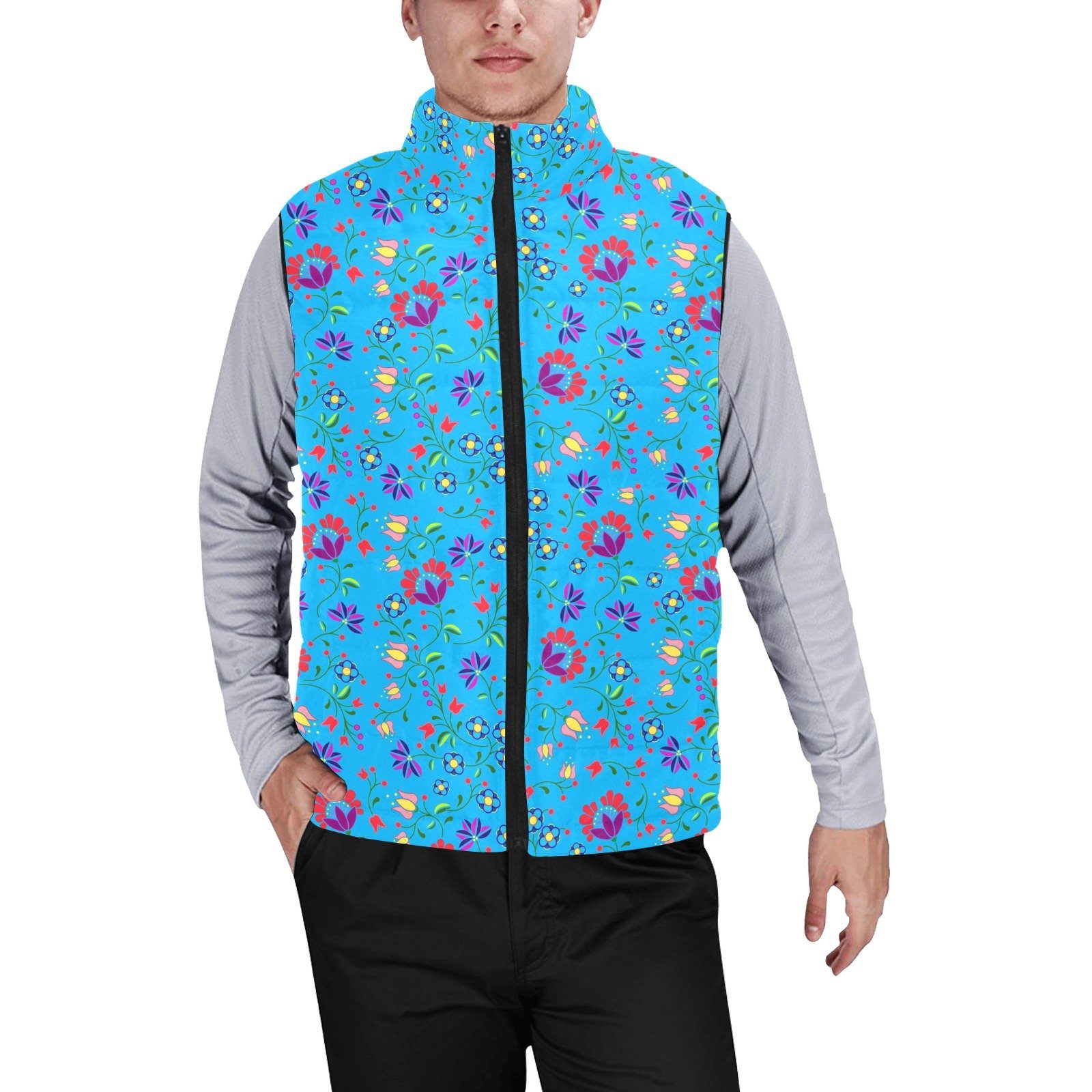 Fleur Indigine Ciel Men's Padded Vest Jacket (Model H44) Men's Padded Vest Jacket (H44) e-joyer