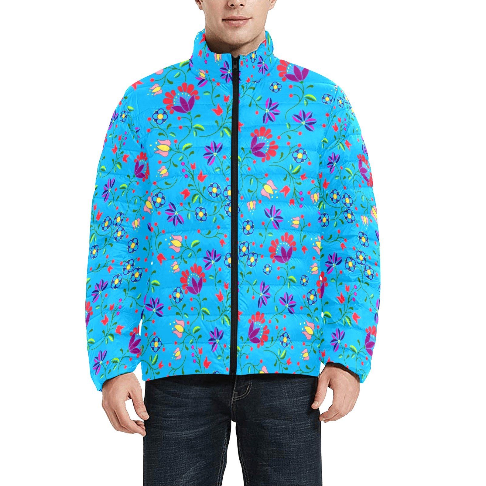 Fleur Indigine Ciel Unisex Stand Collar Padded Jacket Men's Stand Collar Padded Jacket (H41) e-joyer