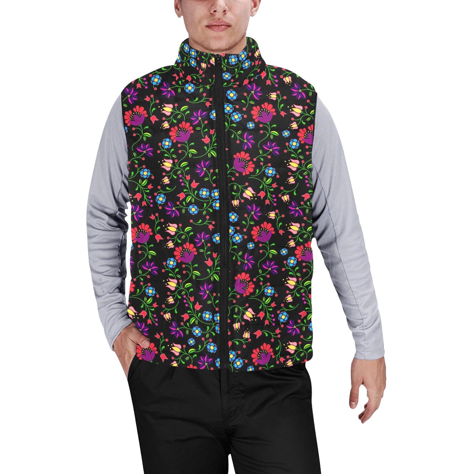 Fleur Indigine Men's Padded Vest Jacket (Model H44) Men's Padded Vest Jacket (H44) e-joyer